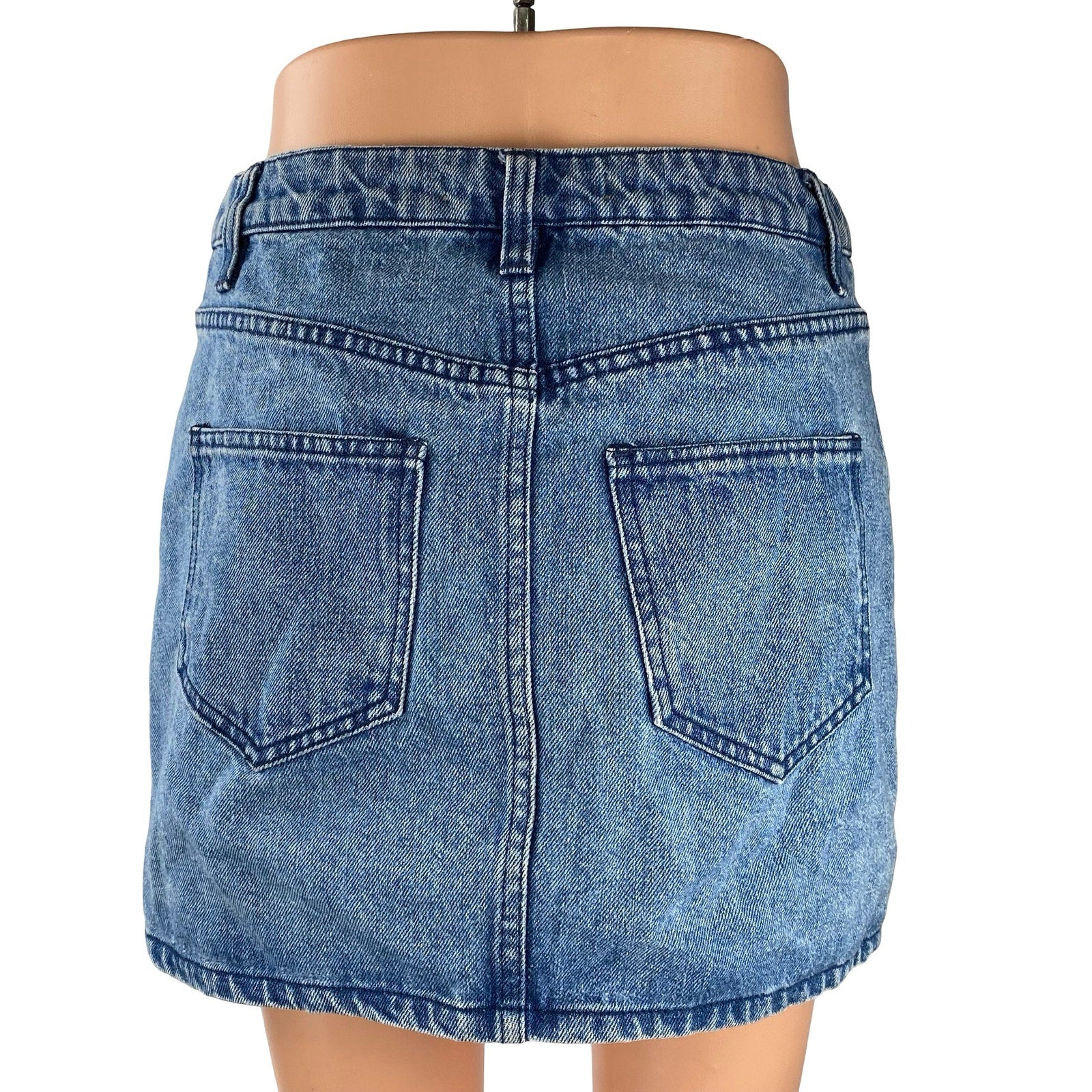 Rebecca Minkoff Blue Embroidered Leaf High Waist Button Fly Denim Jean Skirt 26 - Image 4