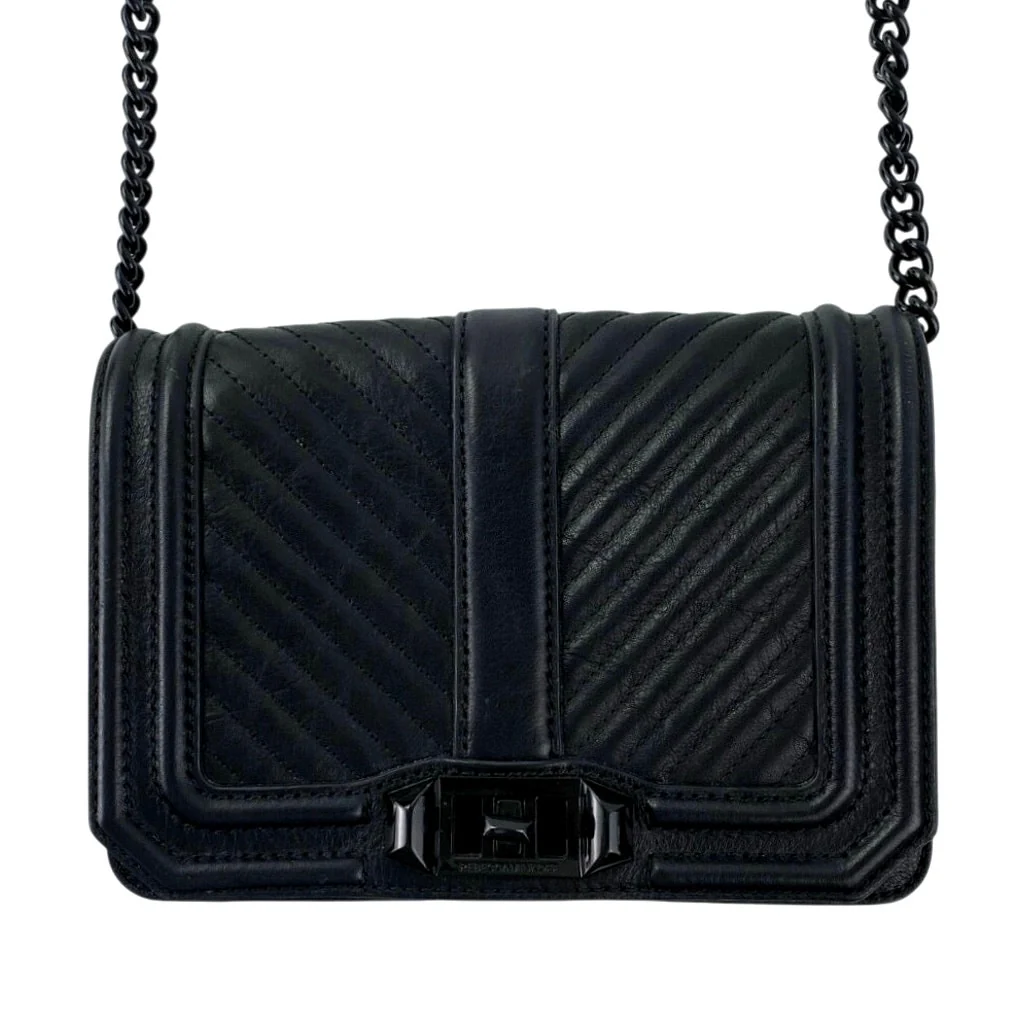 Rebecca Minkoff Chevron Quilted Love Chain Crossbody Clutch Purse Handbag OS - Image 2
