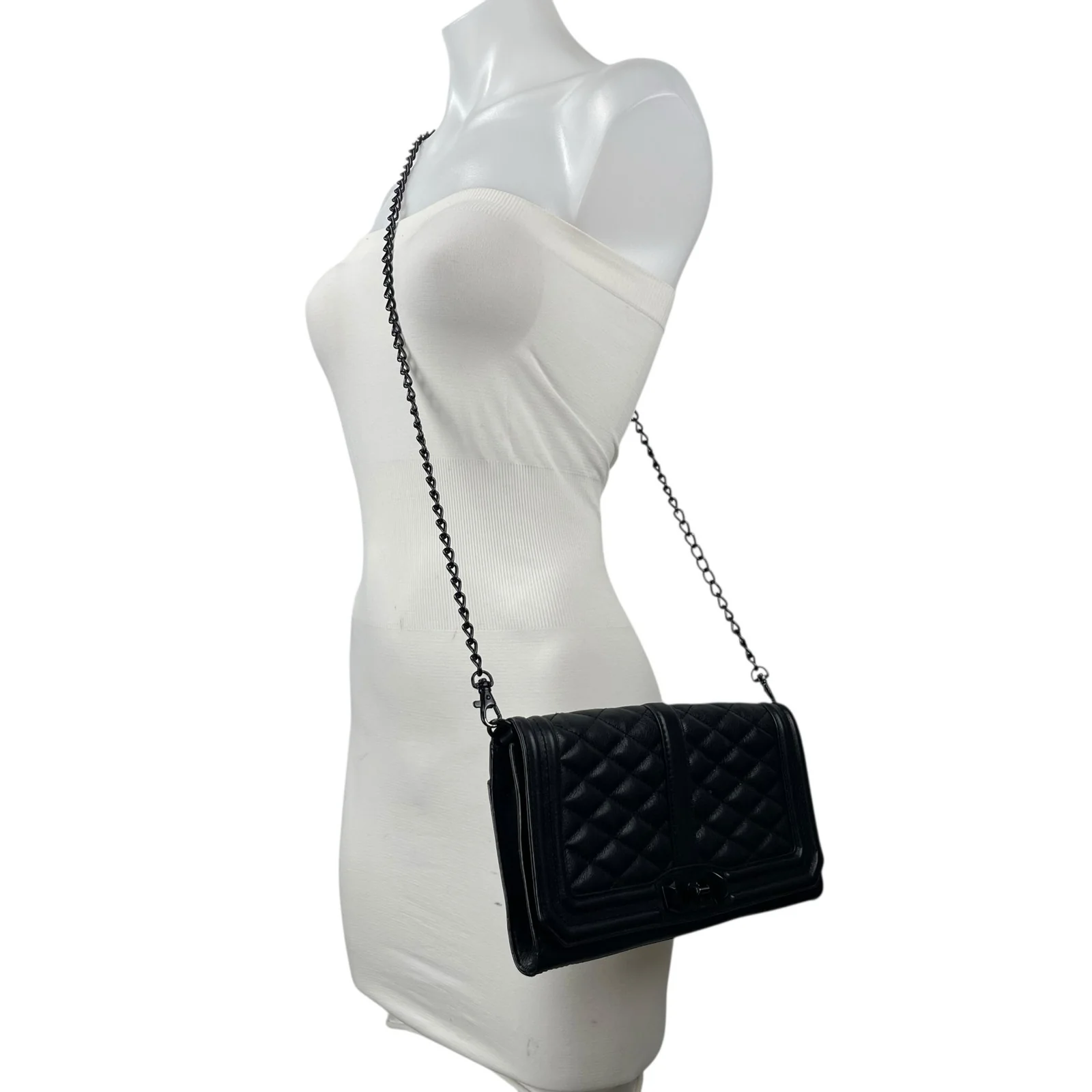 Rebecca Minkoff Love Quilted Leather Women's Black Chain Lock Crossbody Handbag - Image 5