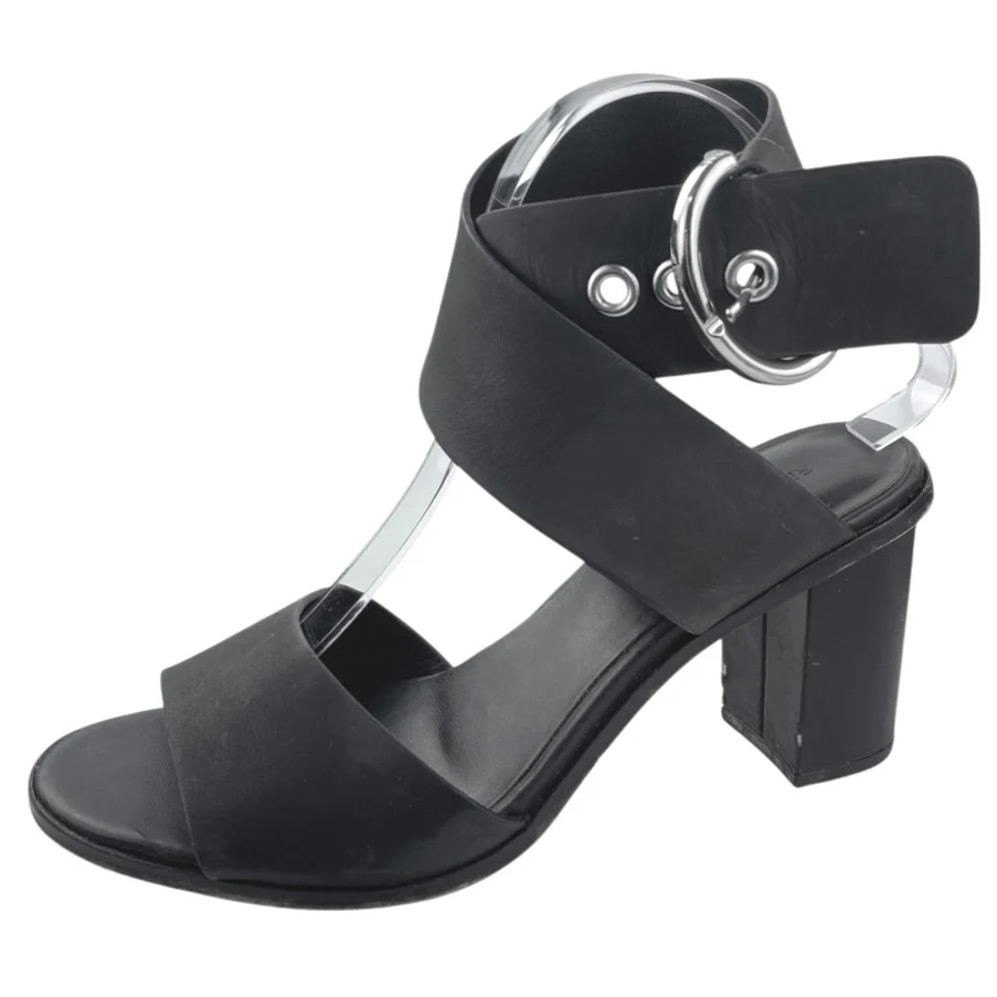 Rebecca Minkoff Valaree Black Leather Block Heels Strap Buckle Sandals Size 8M