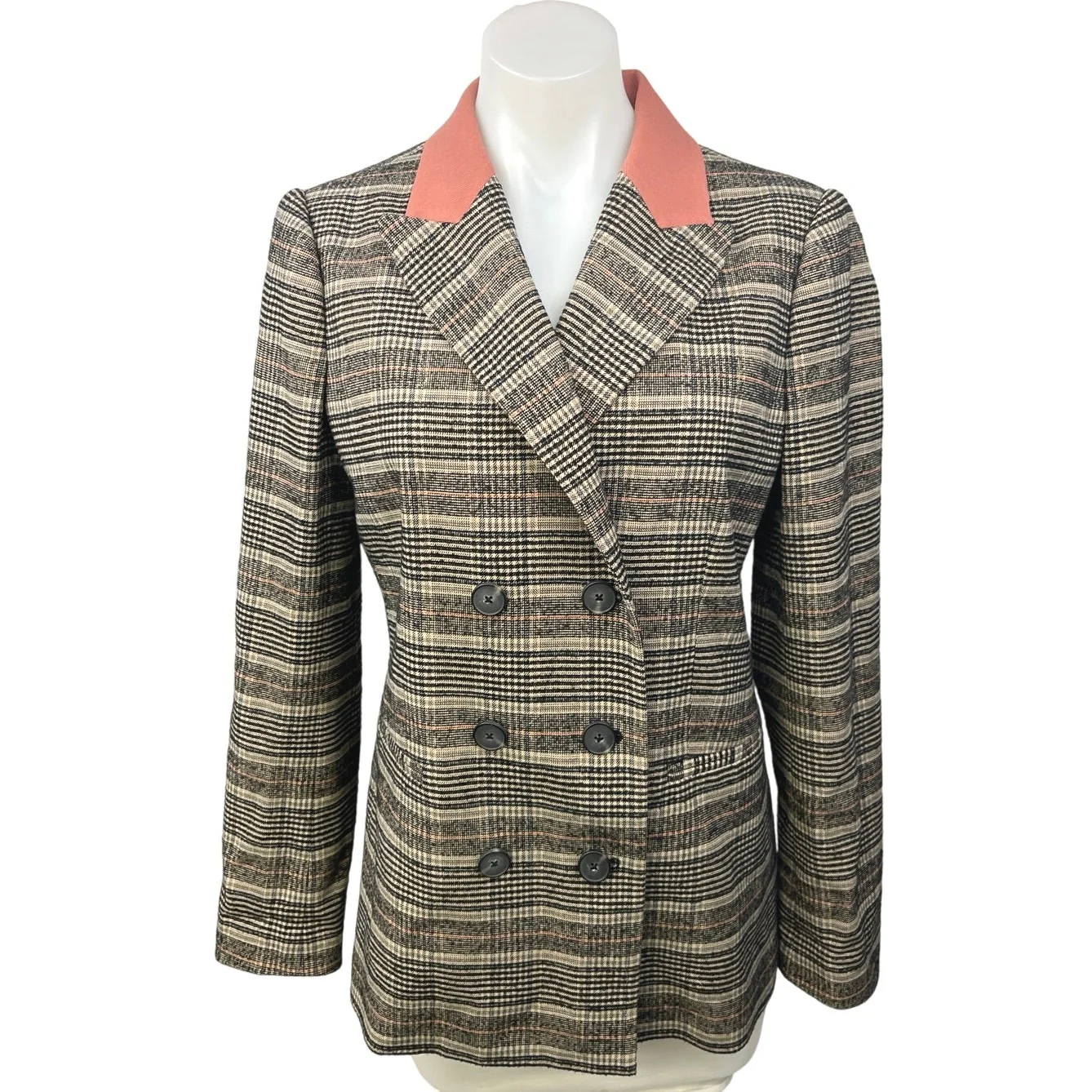 Rebecca Taylor Brown Wool Plaid Checkered Double Breasted Jacket Coat Blazer 8