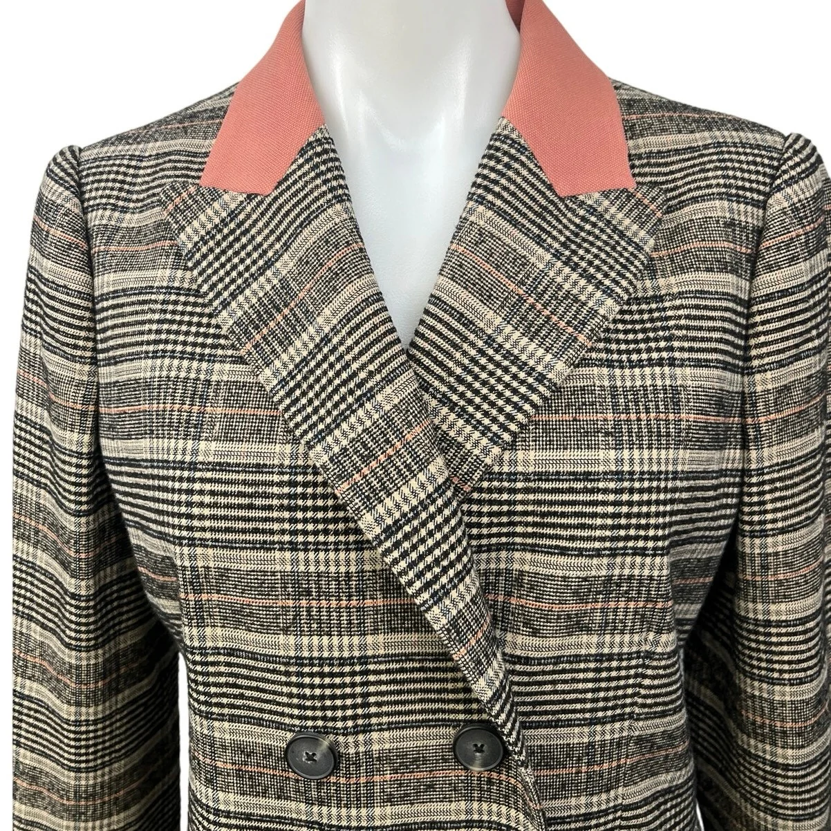 Rebecca Taylor Brown Wool Plaid Checkered Double Breasted Jacket Coat Blazer 8 - Image 3