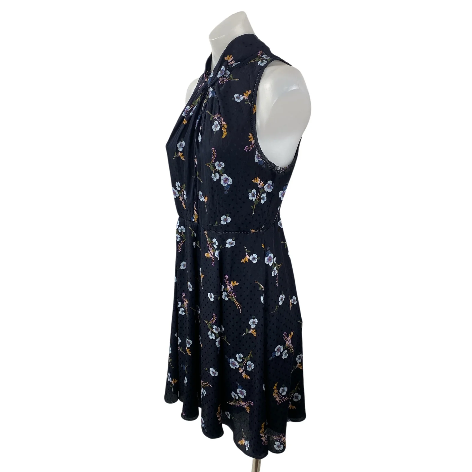 Rebecca Taylor Natalie Black 100% Silk Floral Sleeveless A Line Mini Dress Sz 8 - Image 3