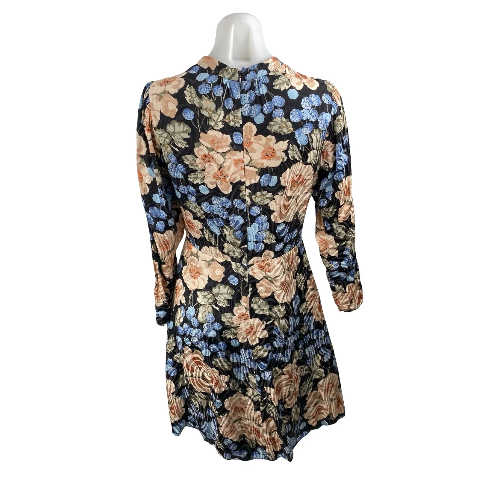 Rebecca Taylor Silk Rose Floral V Neck Long Sleeve Mini Flare A-Line Dress Sz 4 - Image 4
