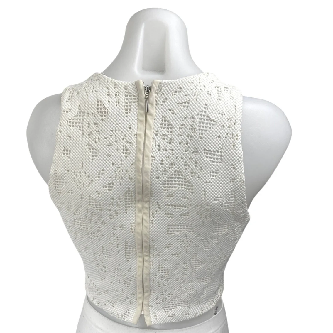 Rebecca Taylor White Floral Lace Sleeveless Halter Zipper Cami Crop Tank Top 4 - Image 3