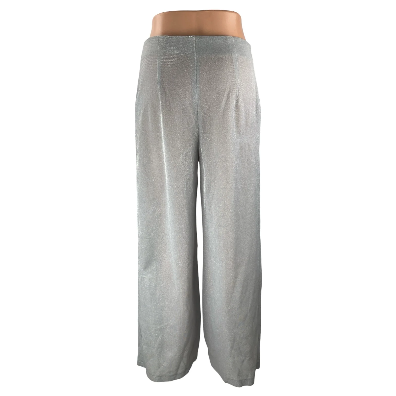 Rebellious Gray Silver Glitter Sparkly Shimmer Wide Leg Trousers Pants Size 8 - Image 4