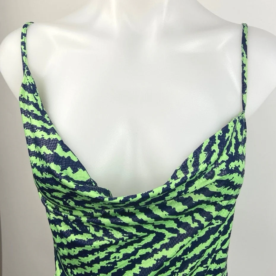 Reclaimed Vintage Green Zebra Animal Print Spaghetti Strap Tie Back Mini Dress 8 - Image 3