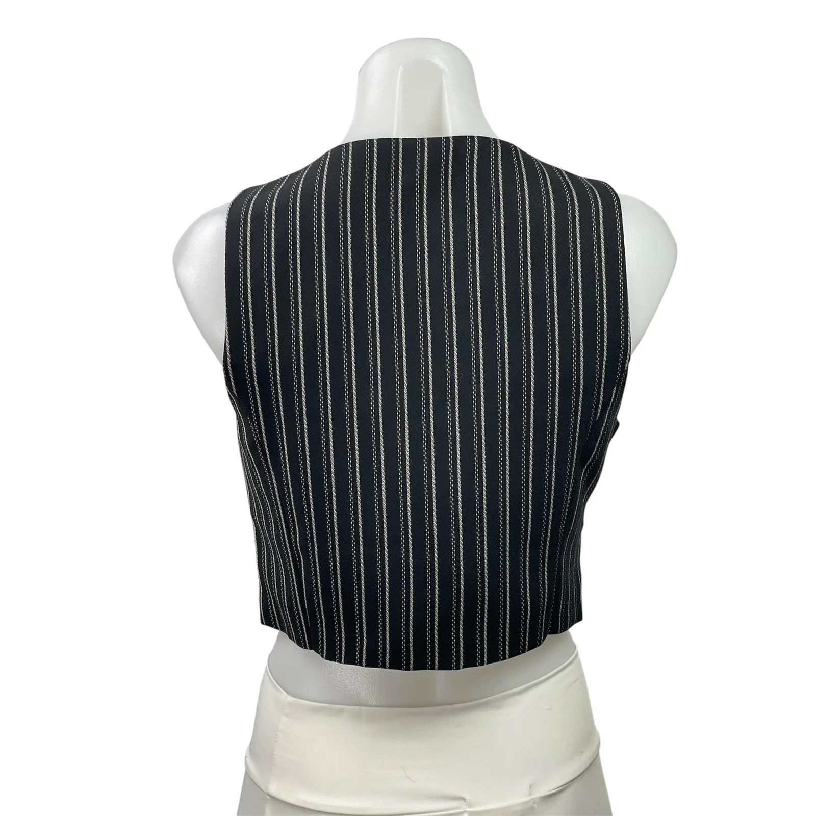 Reclaimer Vintage Womens Black Gray Sleeveless Pinstriped V-neck Crop Vest Top 6 - Image 3