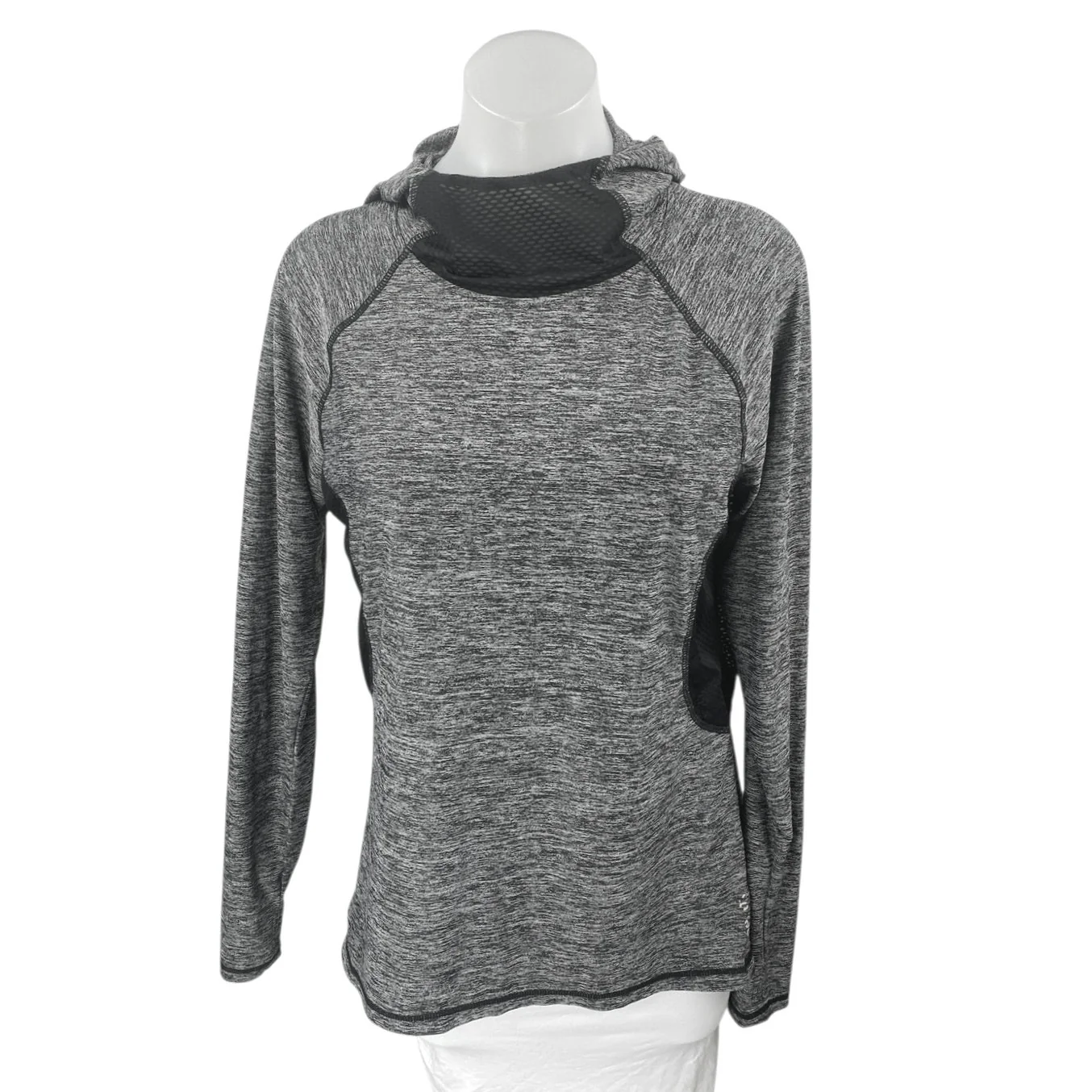 Reebok Gray Mesh Long Sleeve Activewear Sports Hooded Hoodie Sweatshirt Top Sz L