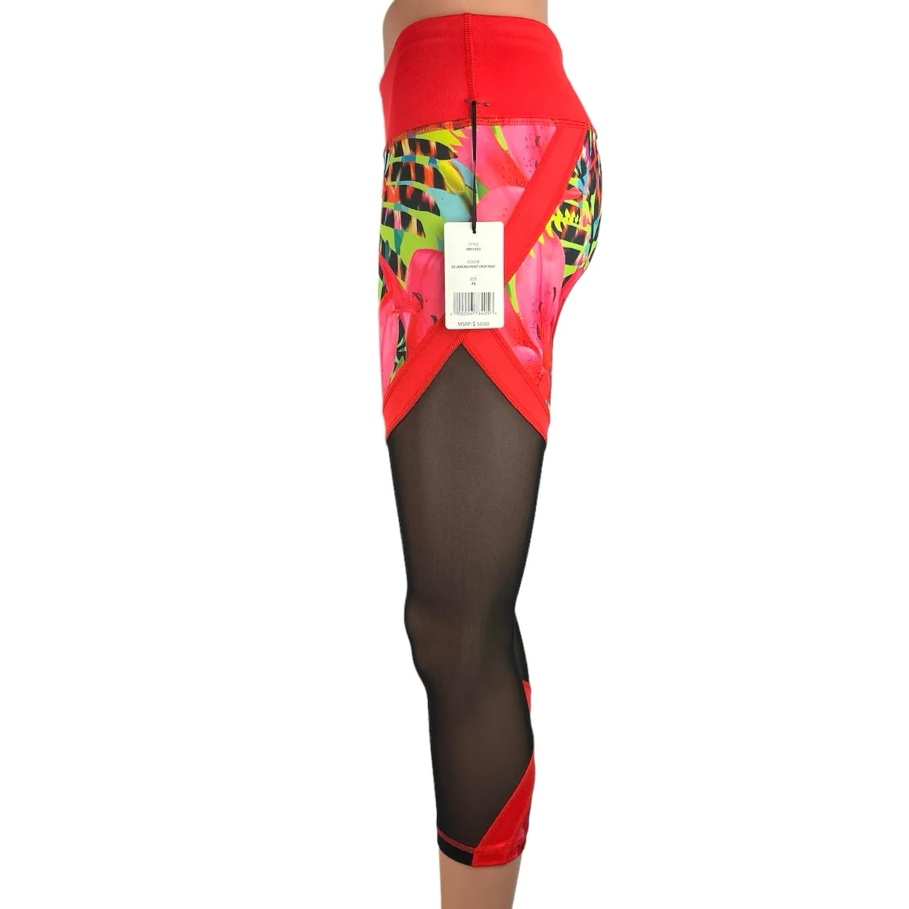 Reflex De Janeiro NWT Multicolor Tropical Mesh Stretch Pull On Crop Legging XS - Image 2
