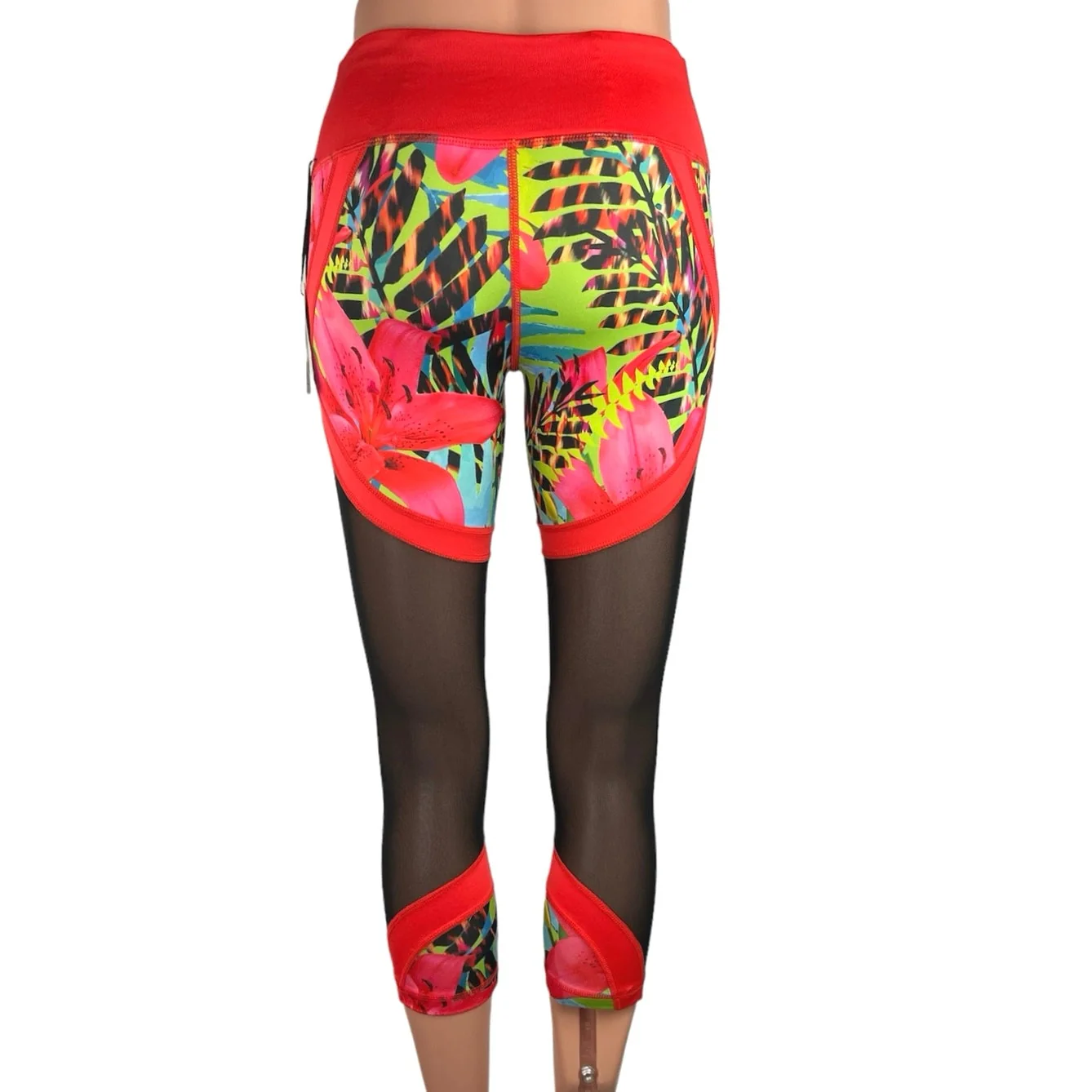 Reflex De Janeiro NWT Multicolor Tropical Mesh Stretch Pull On Crop Legging XS - Image 3