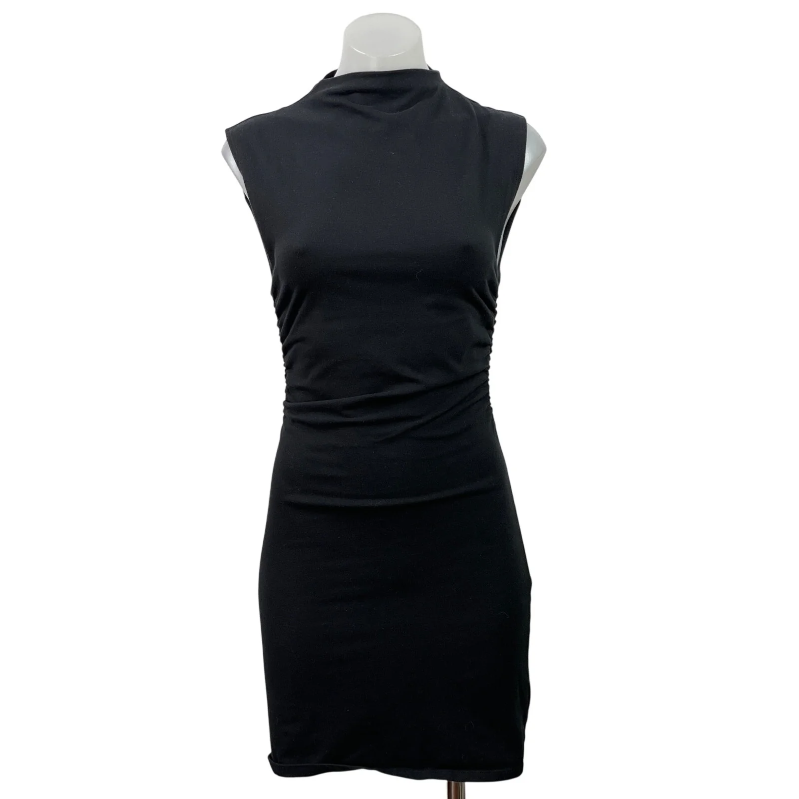 Reformation Alden Black High Cowl Neck Sleeveless Knit Mini Bodycon Dress Sz XS