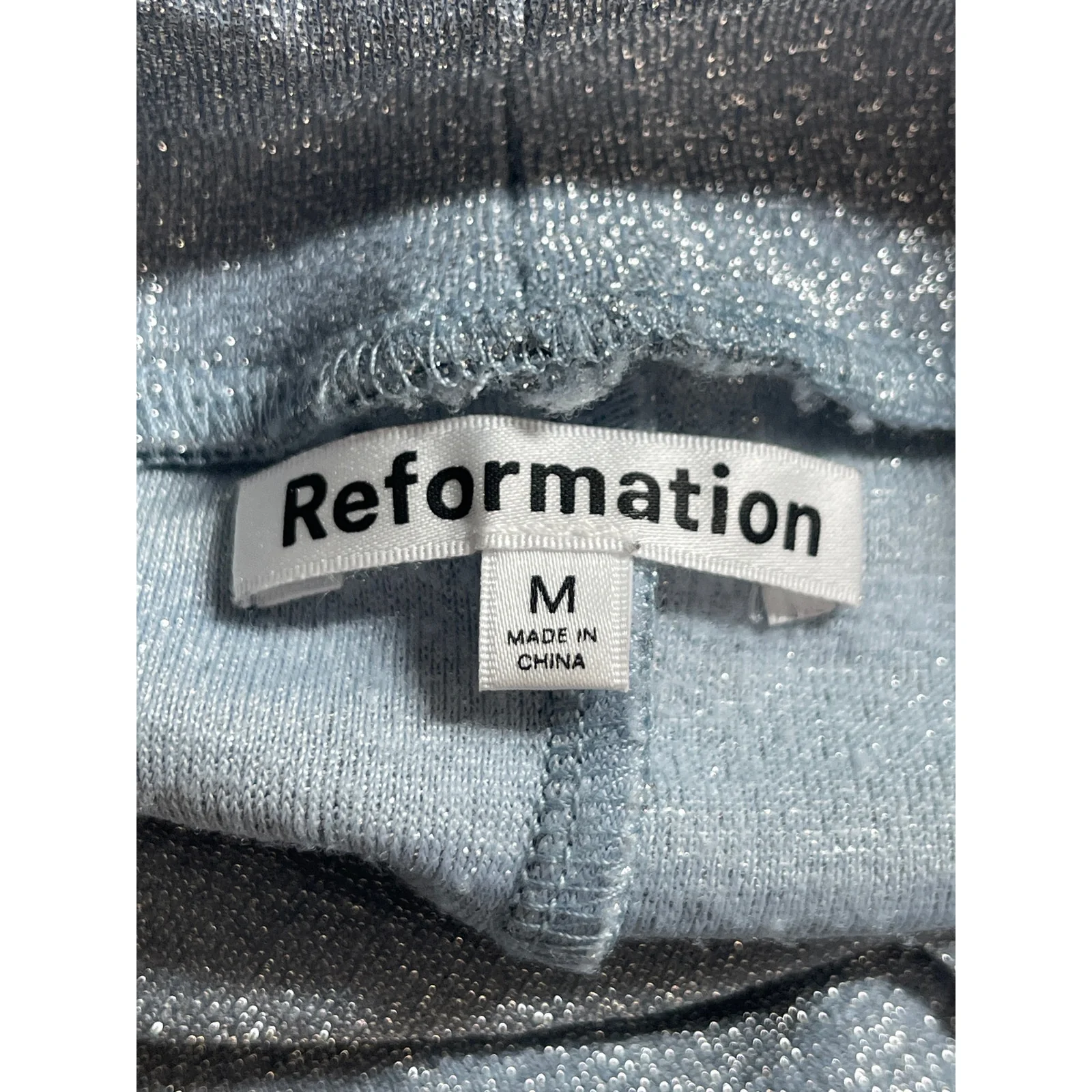 Reformation Bailey Women's Blue Glitter Mock Neck Long Sleeve Crop Top Size M - Image 5