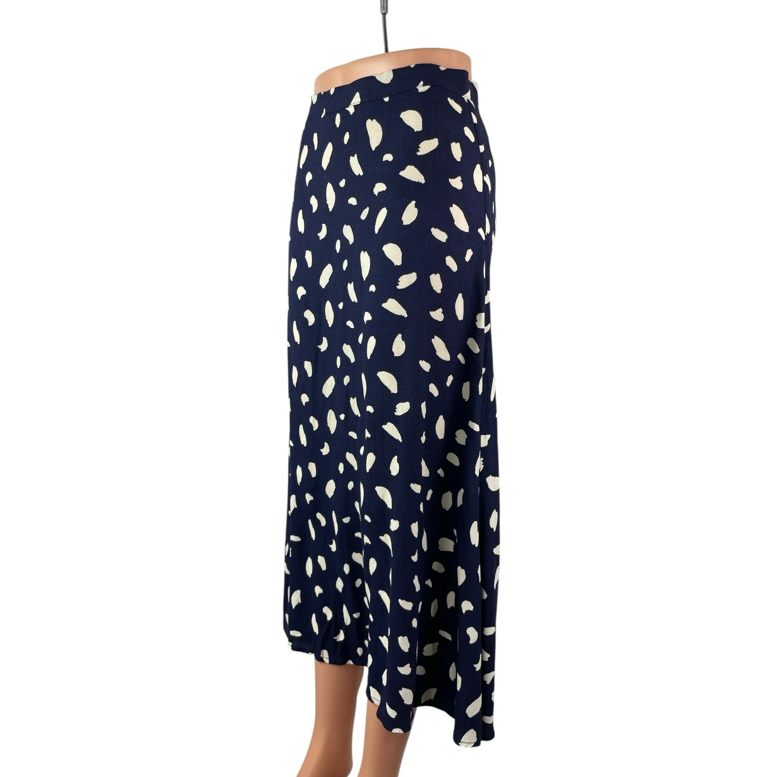 Reformation Bea Women's Navy Blue Abstract Print Slit Flowy Midi A-Line Skirt 4 - Image 3