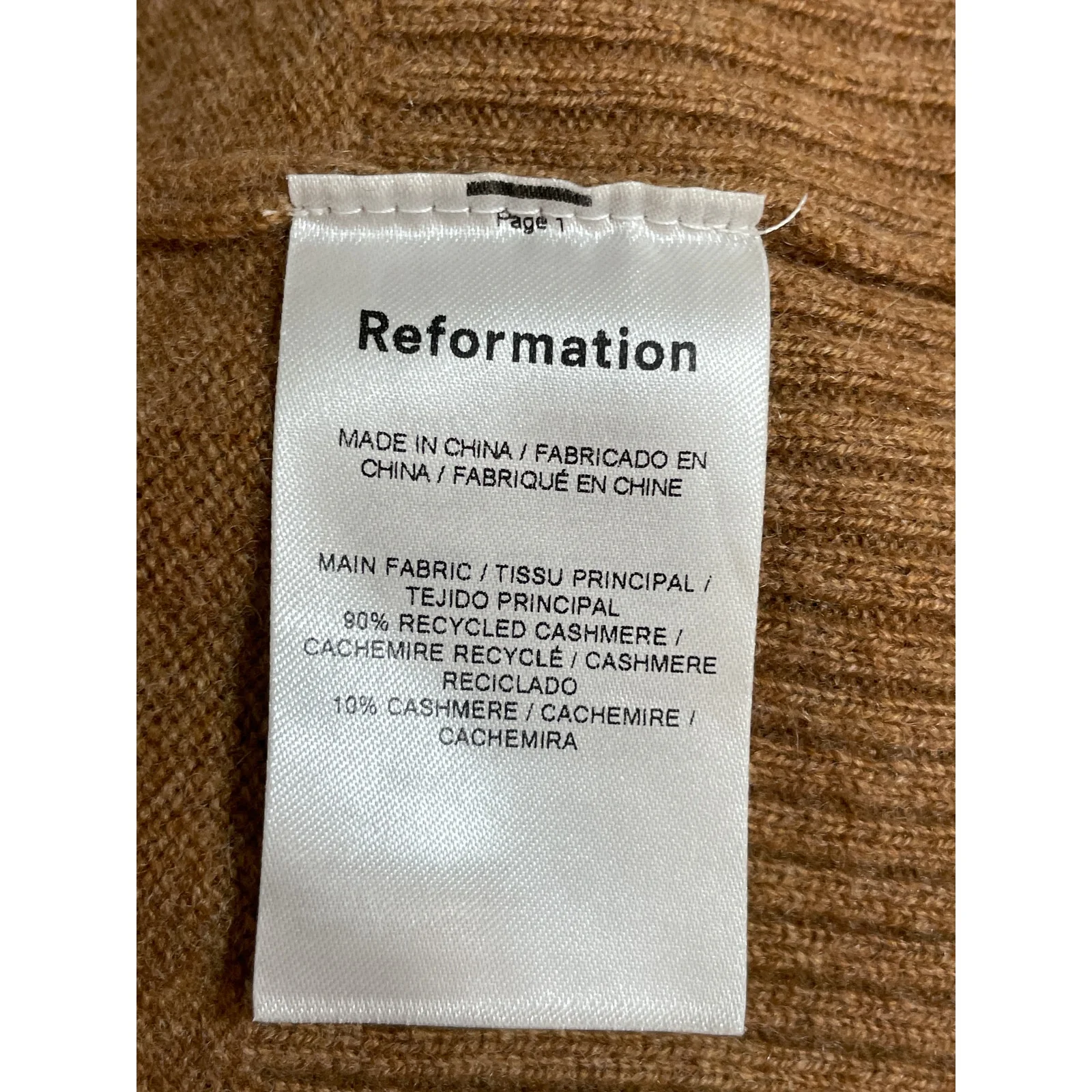 Reformation Camel Tan 100% Cashmere Long Sleeve Cropped Polo Sweater Top Size S - Image 6