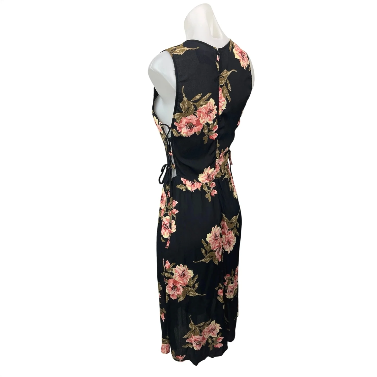 Reformation Camille Black Floral Sleeveless Lace Up Midi Fit & Flare Dress Sz 4 - Image 3
