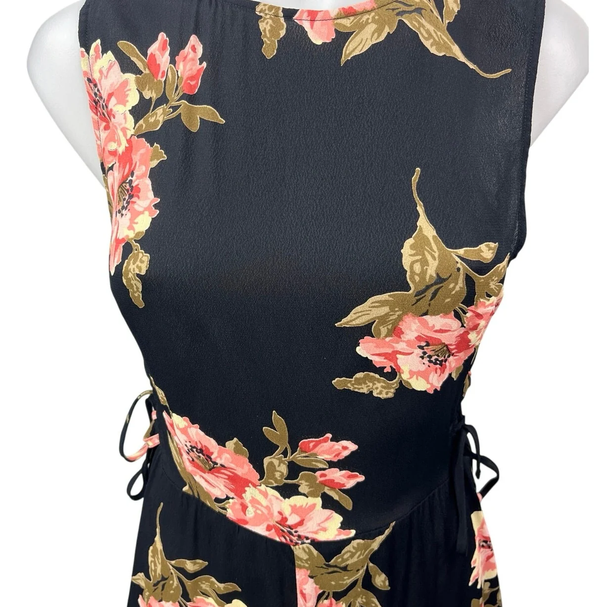 Reformation Camille Black Floral Sleeveless Lace Up Midi Fit & Flare Dress Sz 4 - Image 4