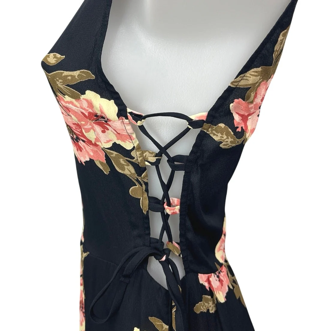 Reformation Camille Black Floral Sleeveless Lace Up Midi Fit & Flare Dress Sz 4 - Image 5