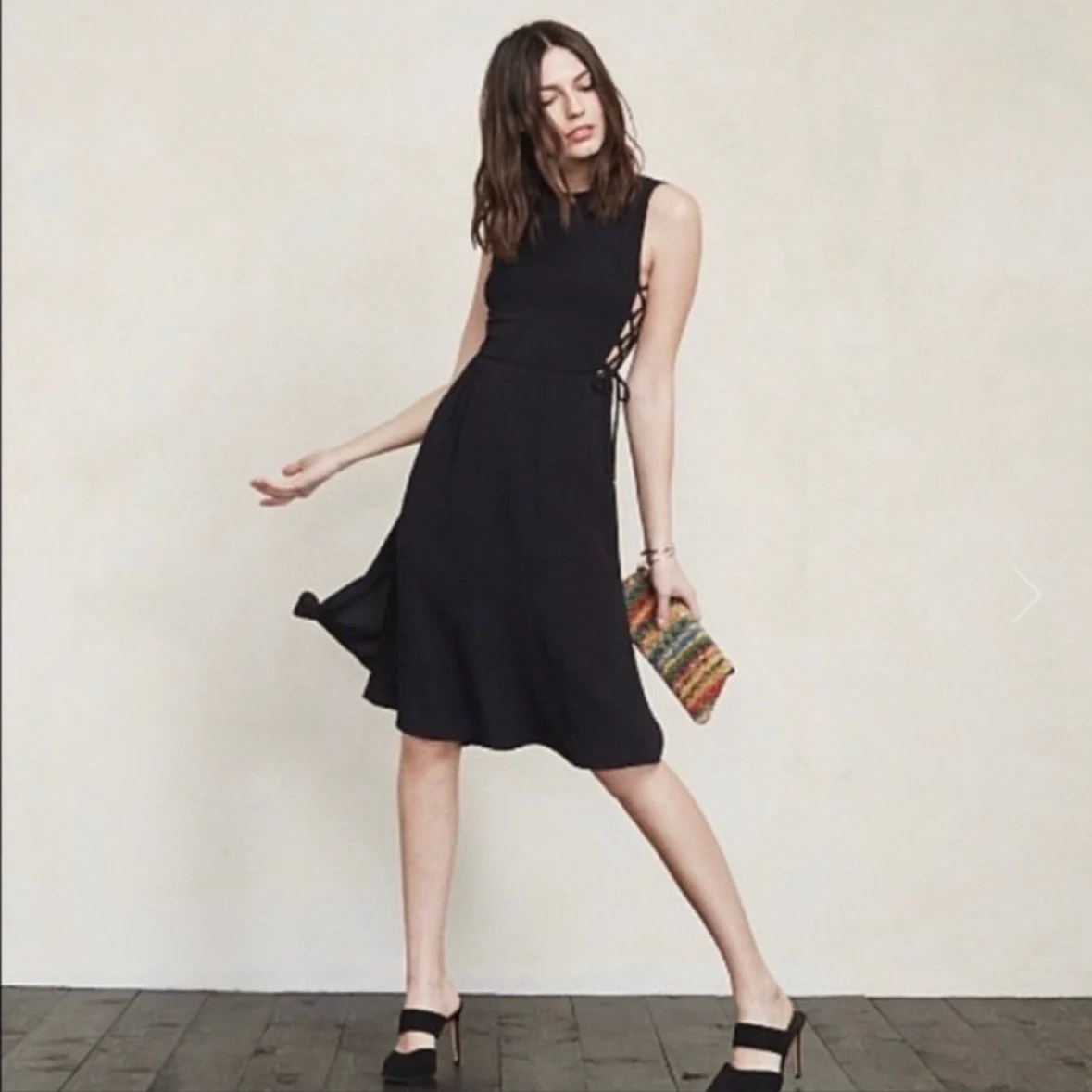 Reformation Camille Black Floral Sleeveless Lace Up Midi Fit & Flare Dress Sz 4 - Image 8