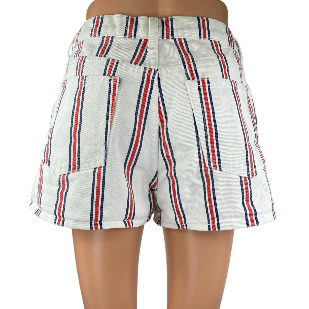 Reformation Charlie Women's White Multicolor Striped Button High Rise Shorts 28 - Image 3