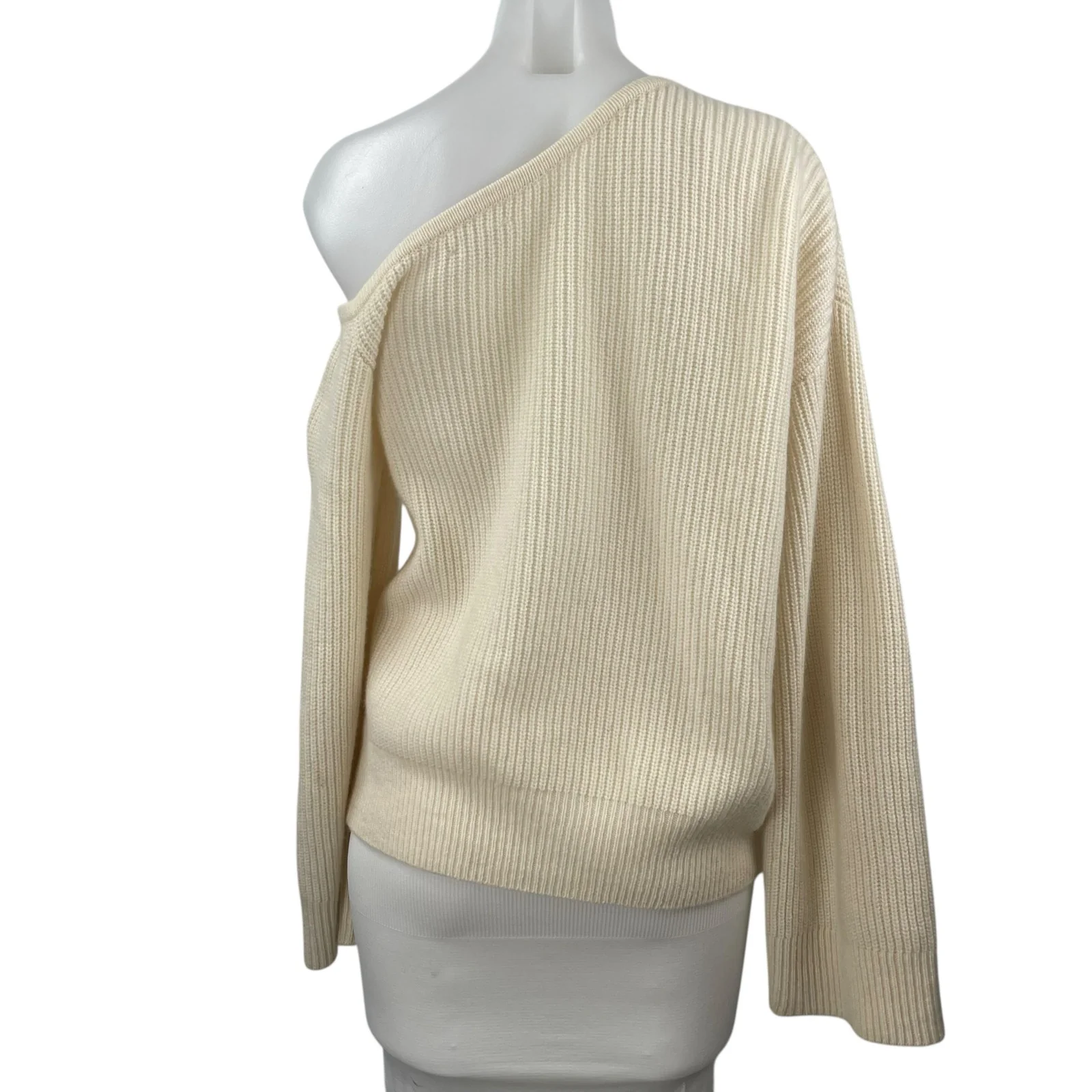 Reformation Cream Cashmere One Shoulder Long Sleeve Rib Knit Sweater Top Size S - Image 2