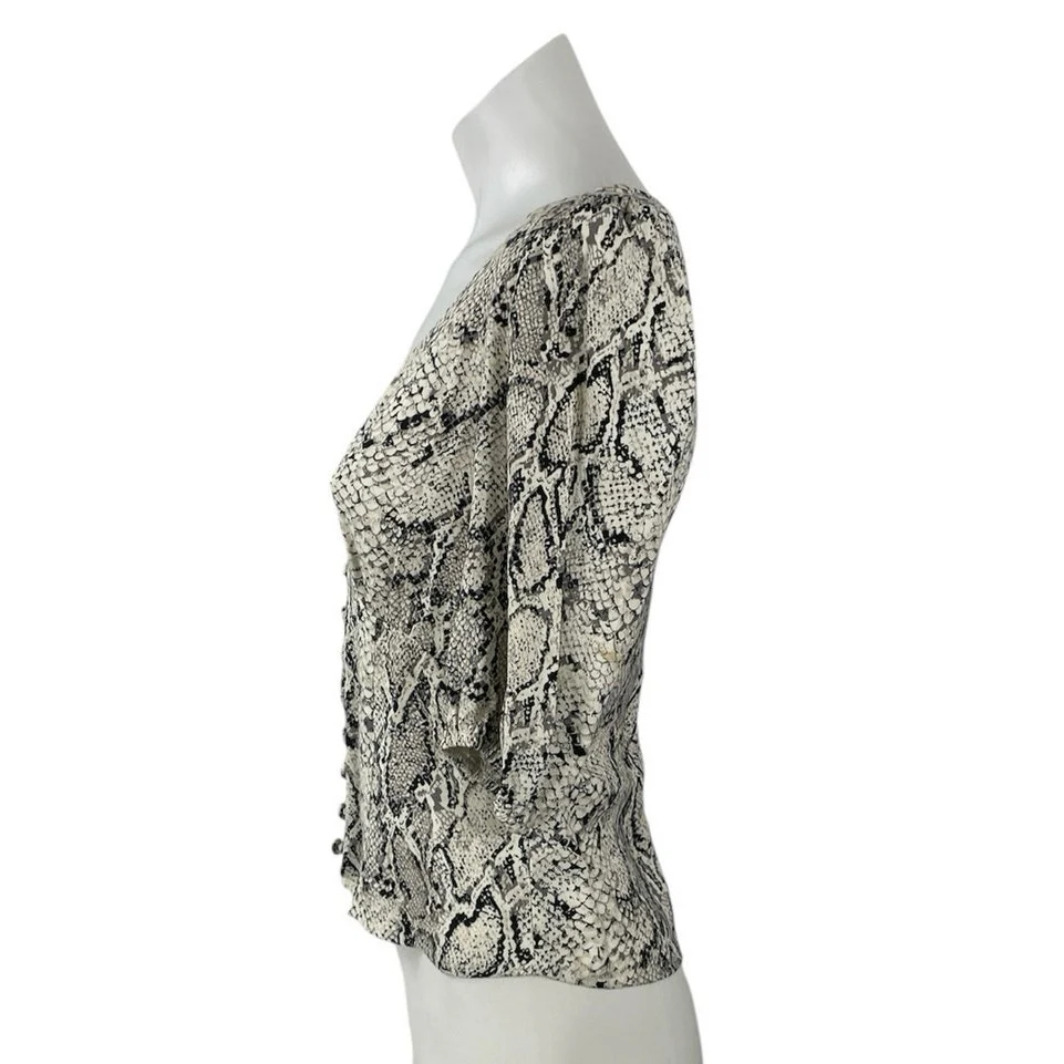 Reformation Eliana Snakeskin Animal Print V Neck 3/4 Sleeve Crop Blouse Top Sz S - Image 2