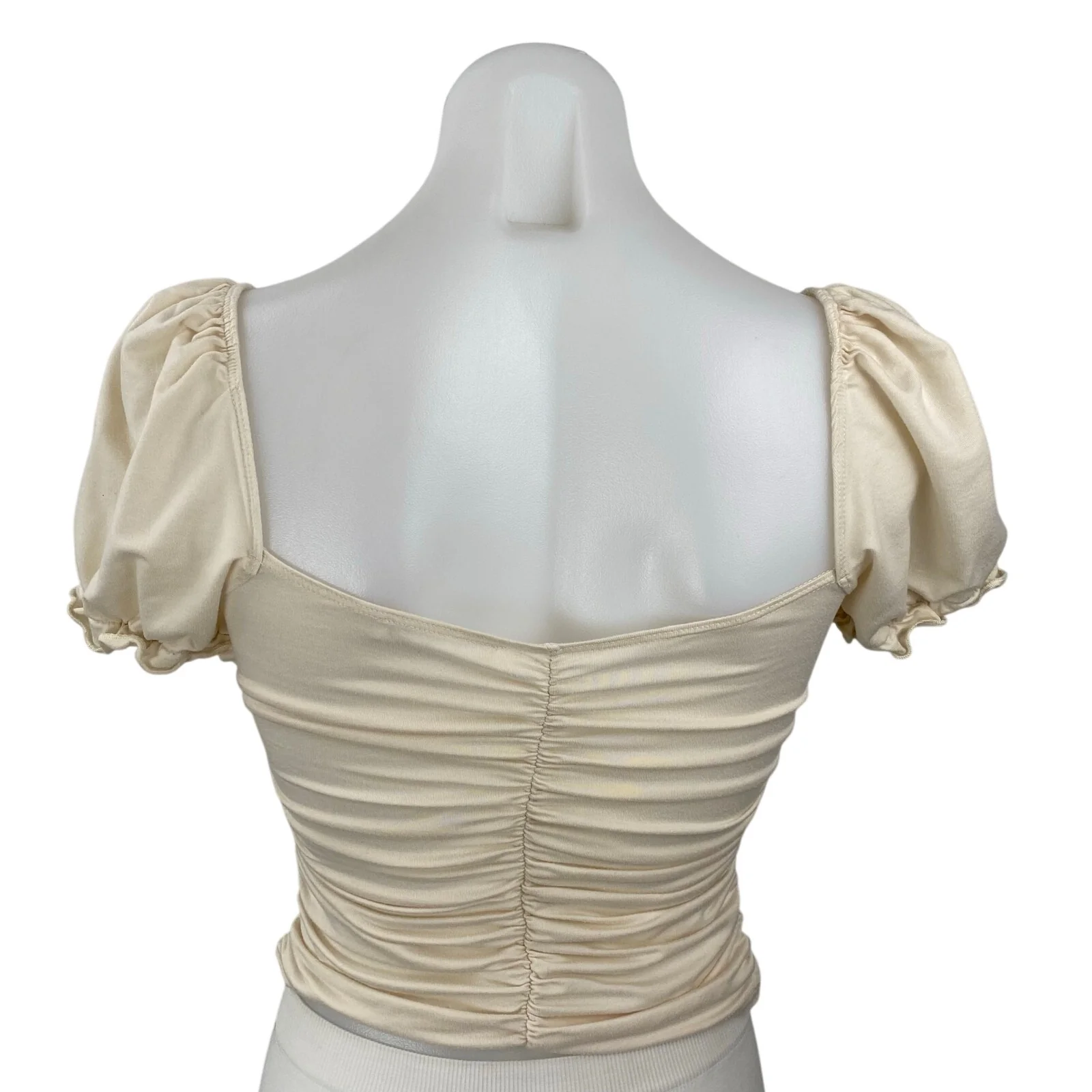 Reformation Fallow Womens Cream Ruched Puff Sleeve Square Neck Crop Blouse Top S - Image 4