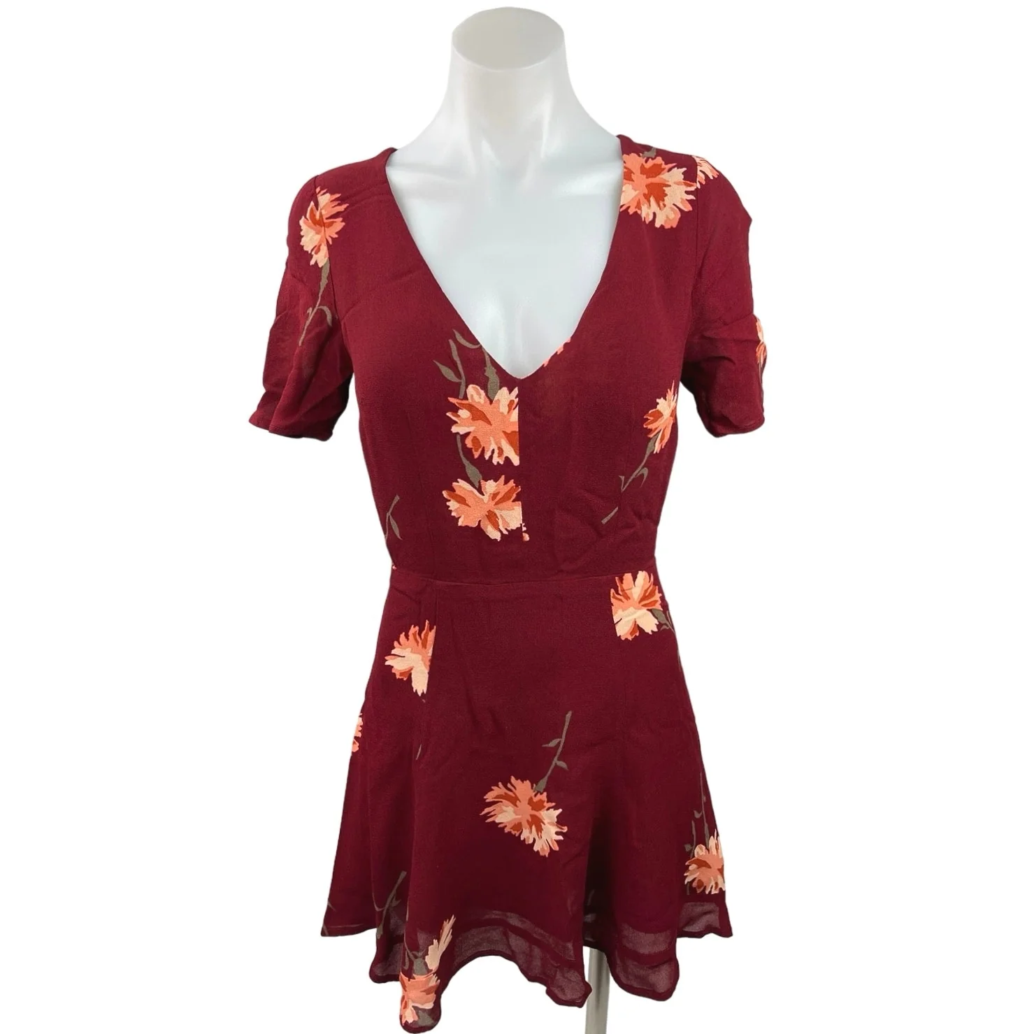 Reformation Gabriella Red Floral V Neck Flutter Sleeve Fit & Flare Mini Dress 6