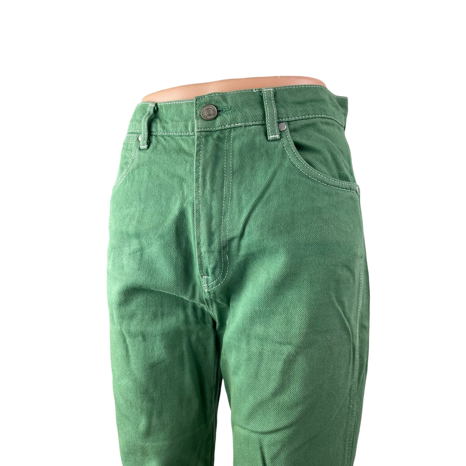Reformation Jeans Green High Rise Barrel Wide Leg Carpenter Denim Jeans Pants 26 - Image 4