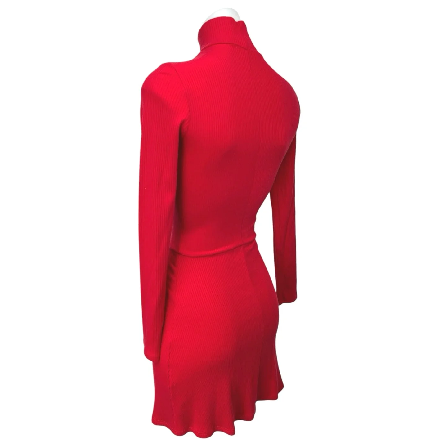 Reformation Jeans Red Turtleneck Ribbed Knit Long Sleeve Bodysuit Mini Dress XS - Image 2