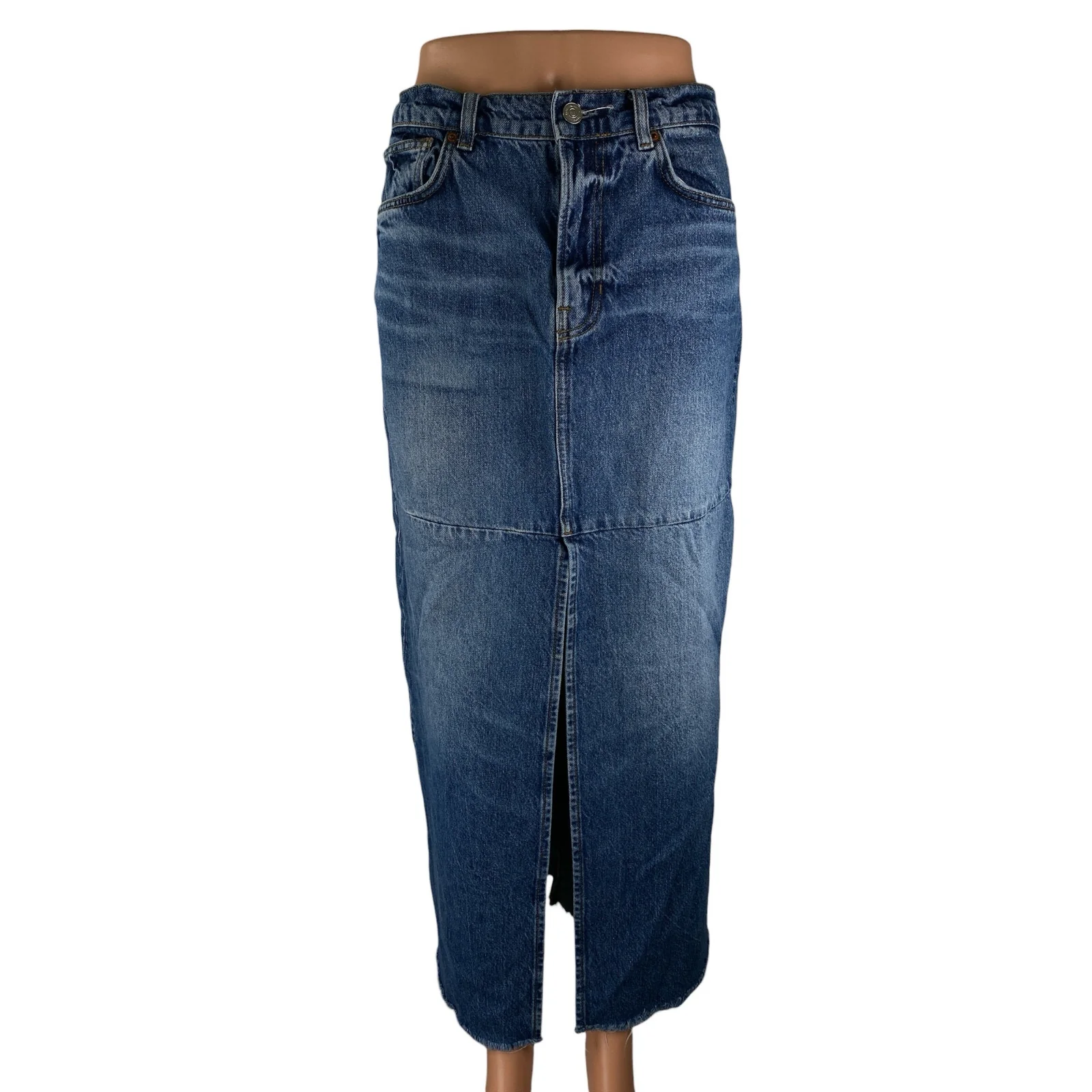 Reformation Jeans Tazz Blue High Slit High Waist Maxi Denim A-Line Skirt Size 27