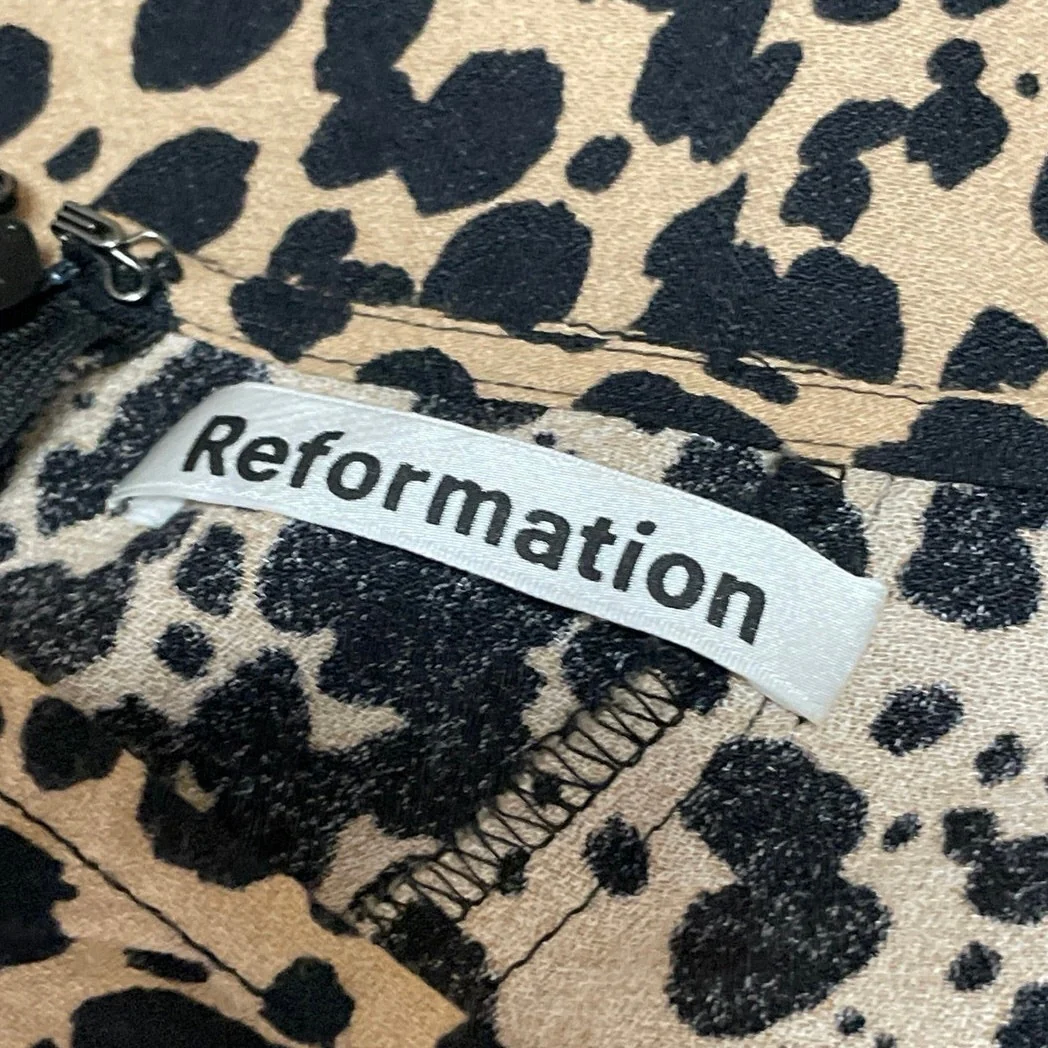 Reformation Layla Spotted Beige Black High Waist Flare Straight Midi Skirt Sz 8 - Image 4