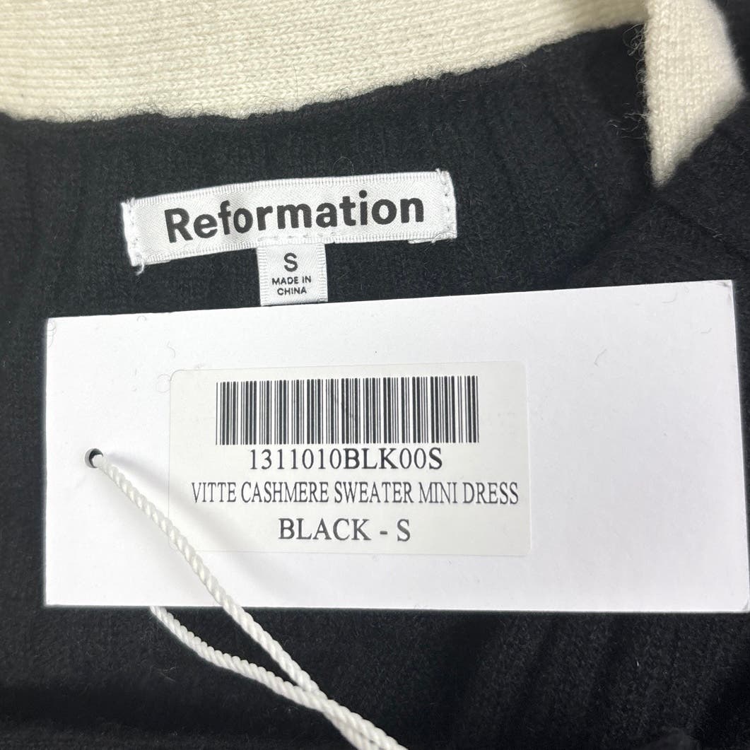 Reformation NWT $298 Black Cashmere Ribbed V Neck Button Up Sweater Dress Size S - Image 10