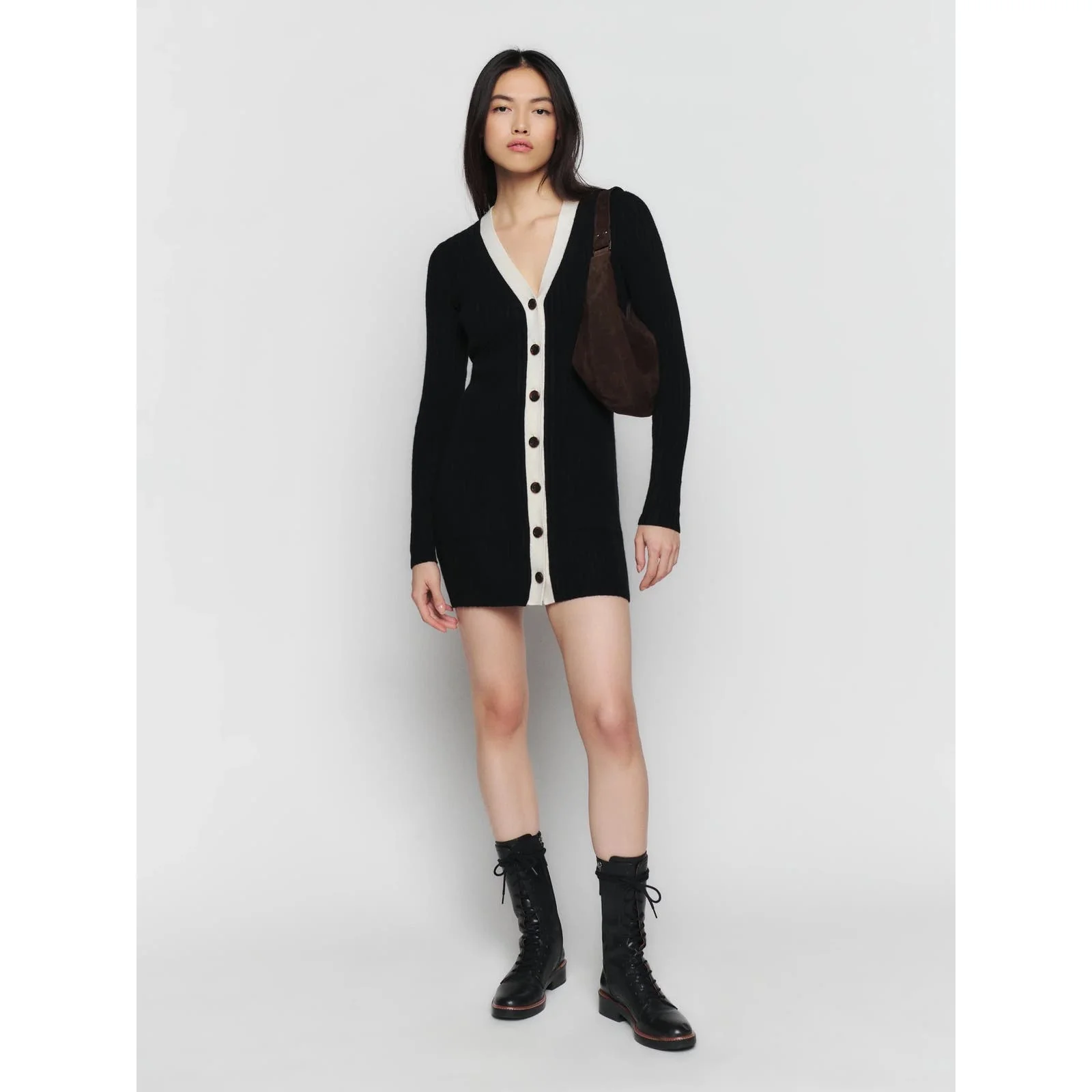 Reformation NWT $298 Black Cashmere Ribbed V Neck Button Up Sweater Dress Size S - Image 5