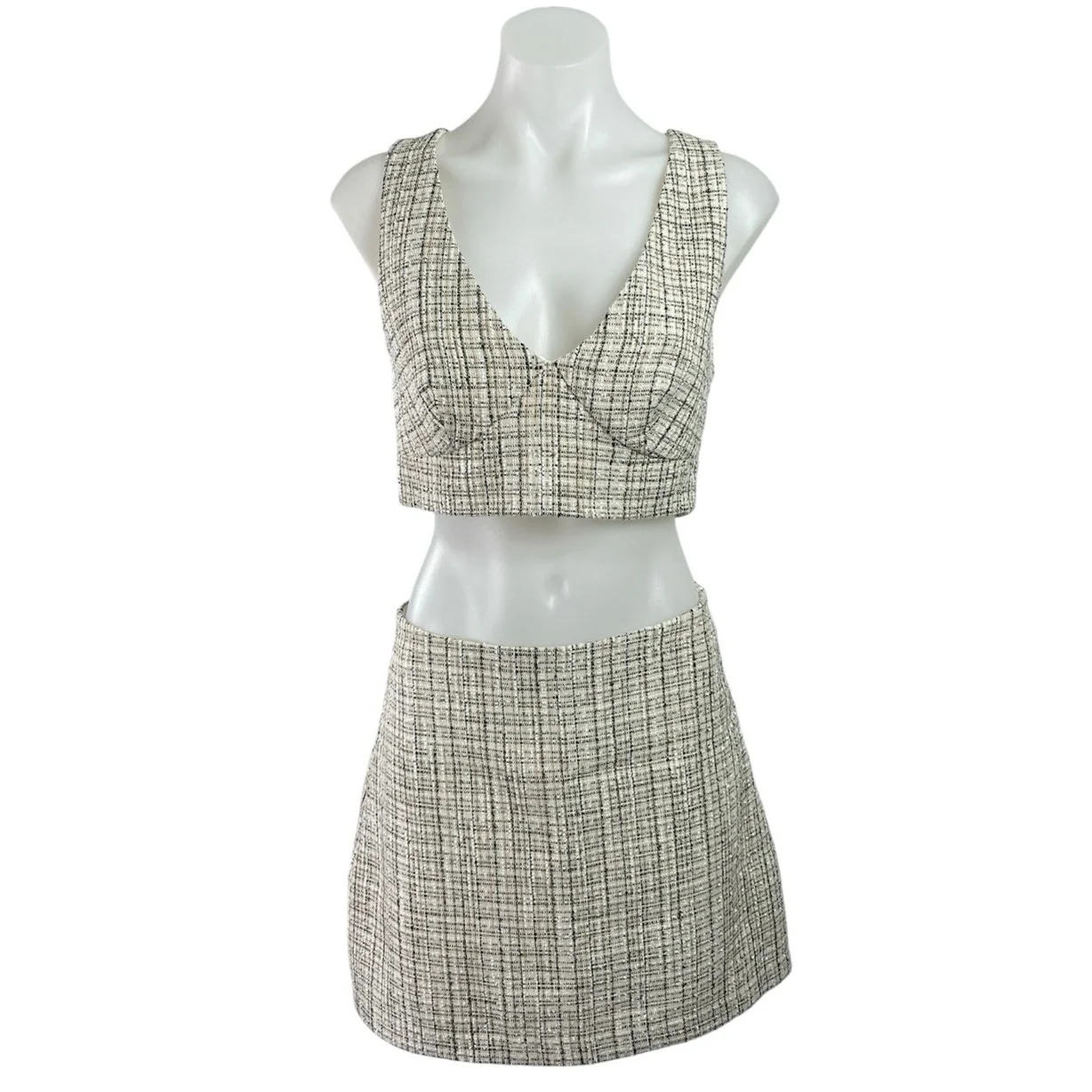 Reformation Plaid Check Zuri Crop Top Veranda Mini Flare A-Line Skirt Set Sz 2/4