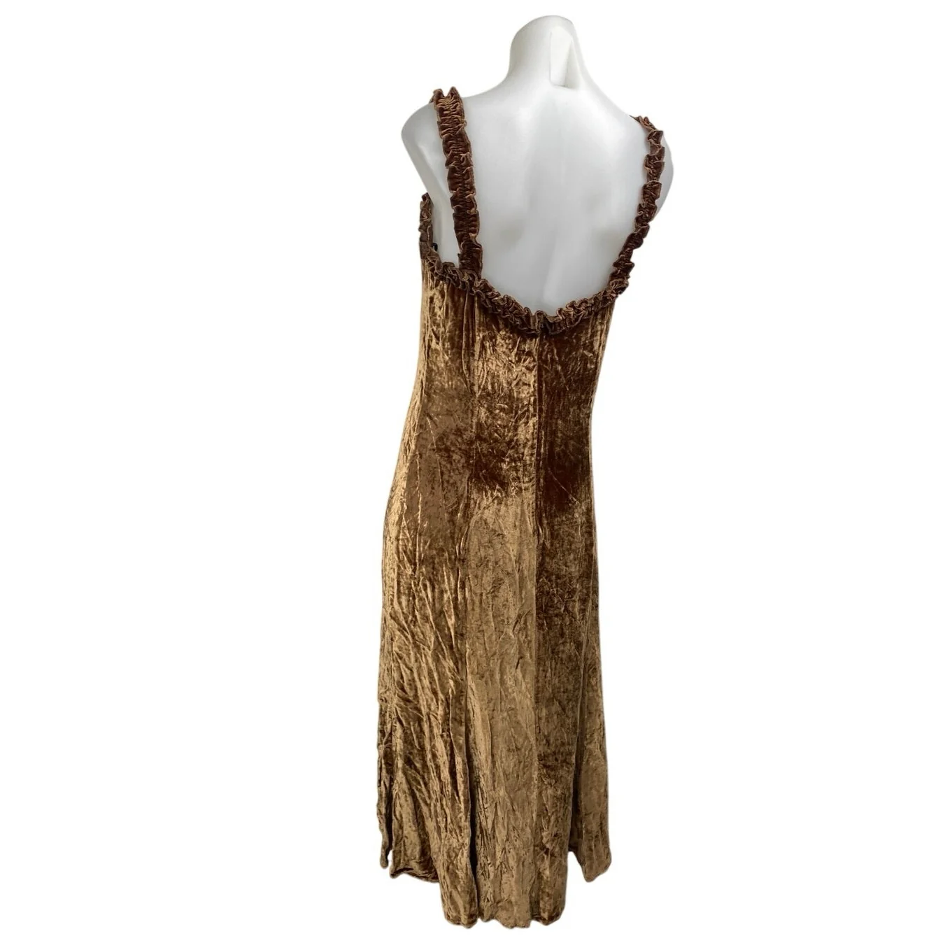Reformation Pyrenees Tan Velvet Velour Ruffle Sleeveless Slip Mini Tank Dress 8 - Image 2