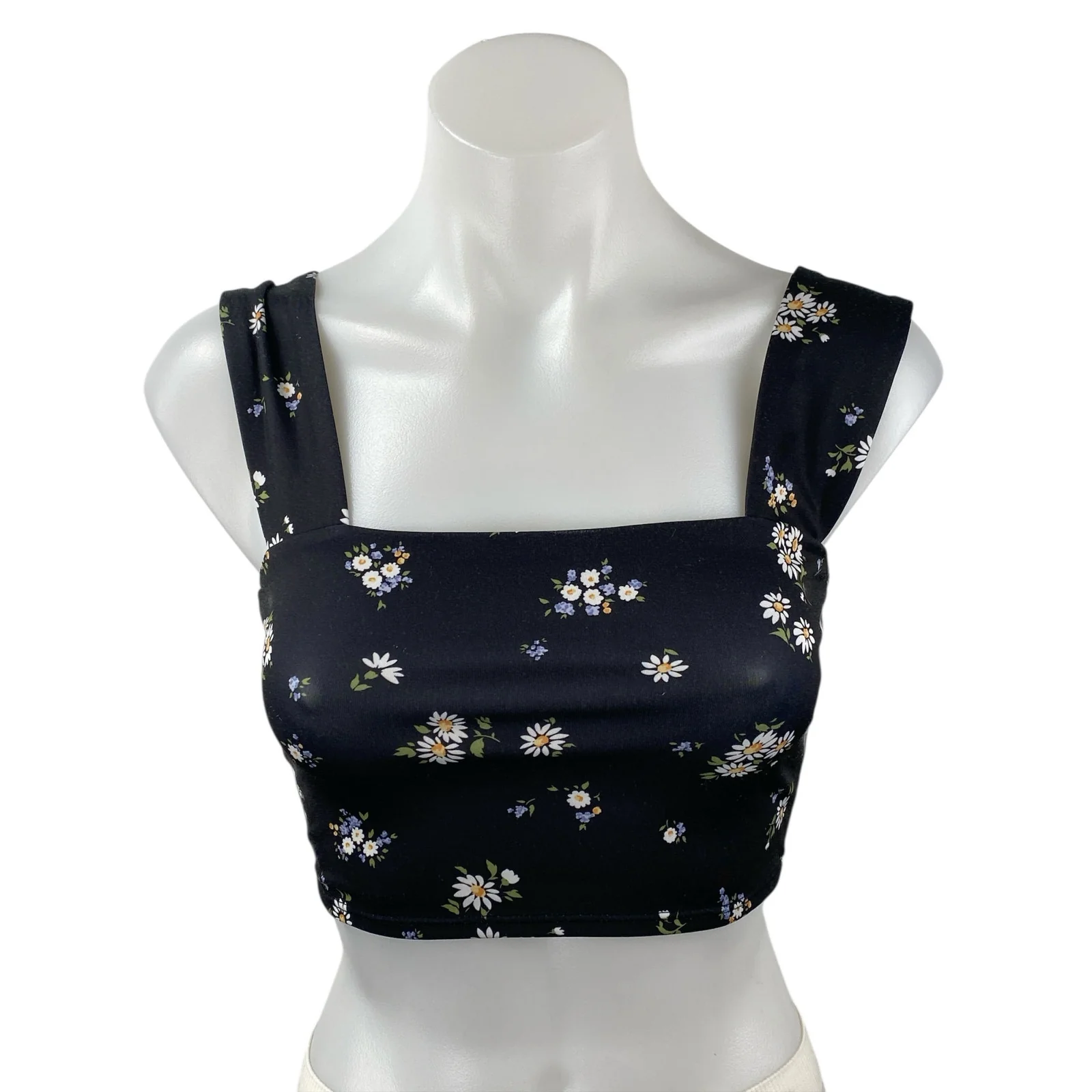 Reformation Rover Black Floral Sleeveless Square Neck Tank Crop Top Size XS