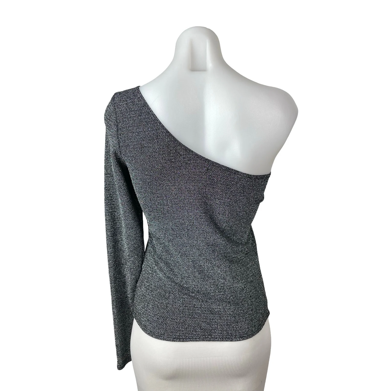 Reformation Sparkly Sterling Metallic Gray One Shoulder Long Sleeve Blouse Top S - Image 4