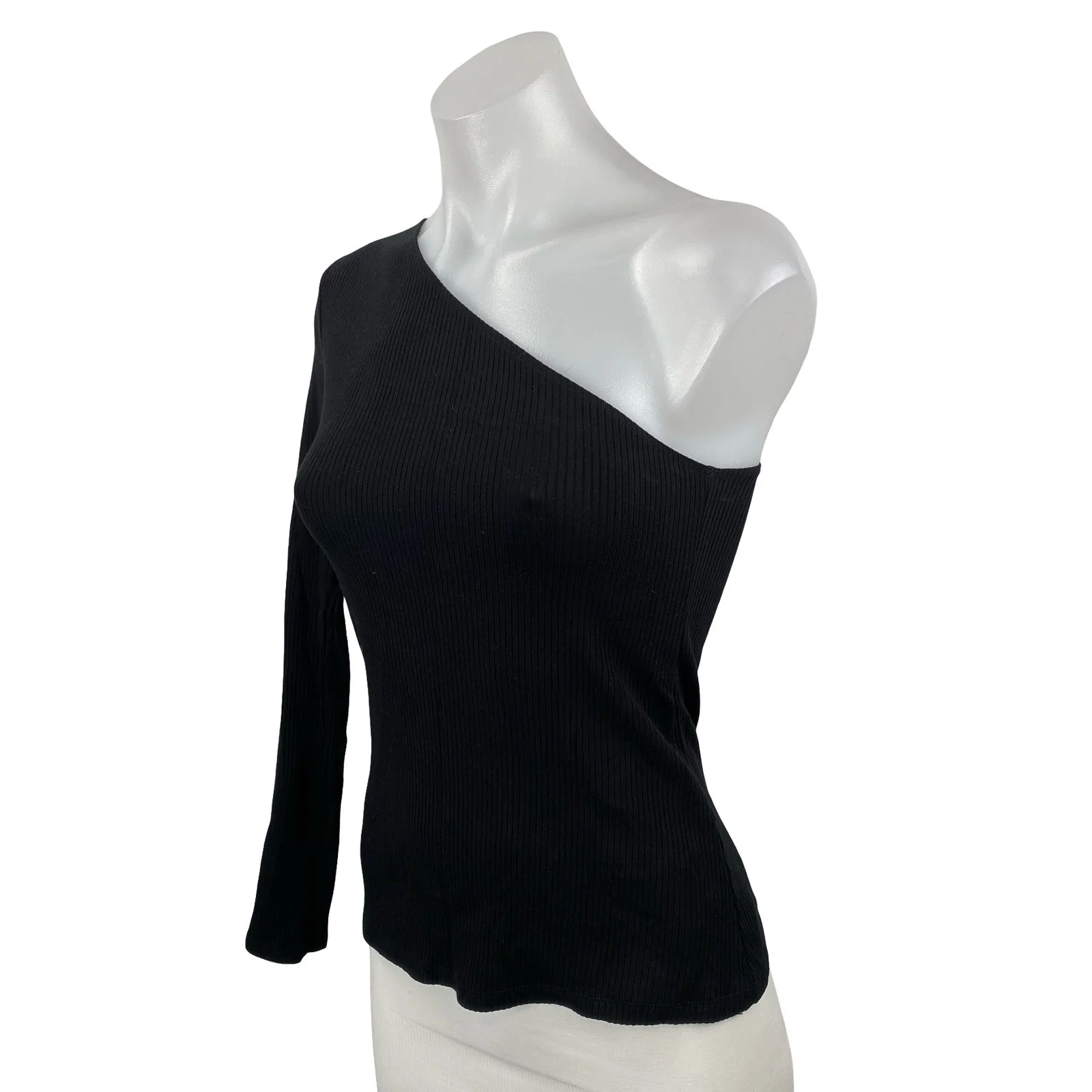 Reformation Stewart Womens Black Ribbed Knit One Shoulder Sculpt Crop Top Size S - Image 3