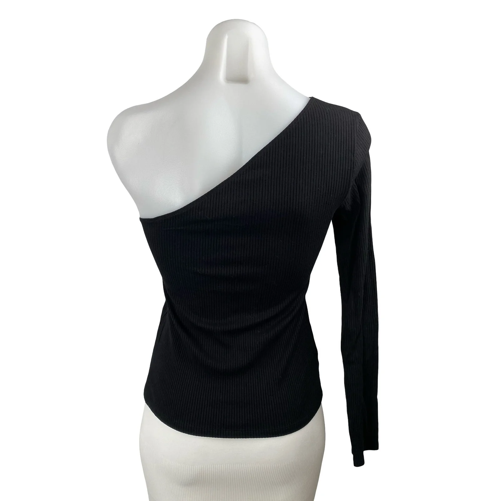 Reformation Stewart Womens Black Ribbed Knit One Shoulder Sculpt Crop Top Size S - Image 4