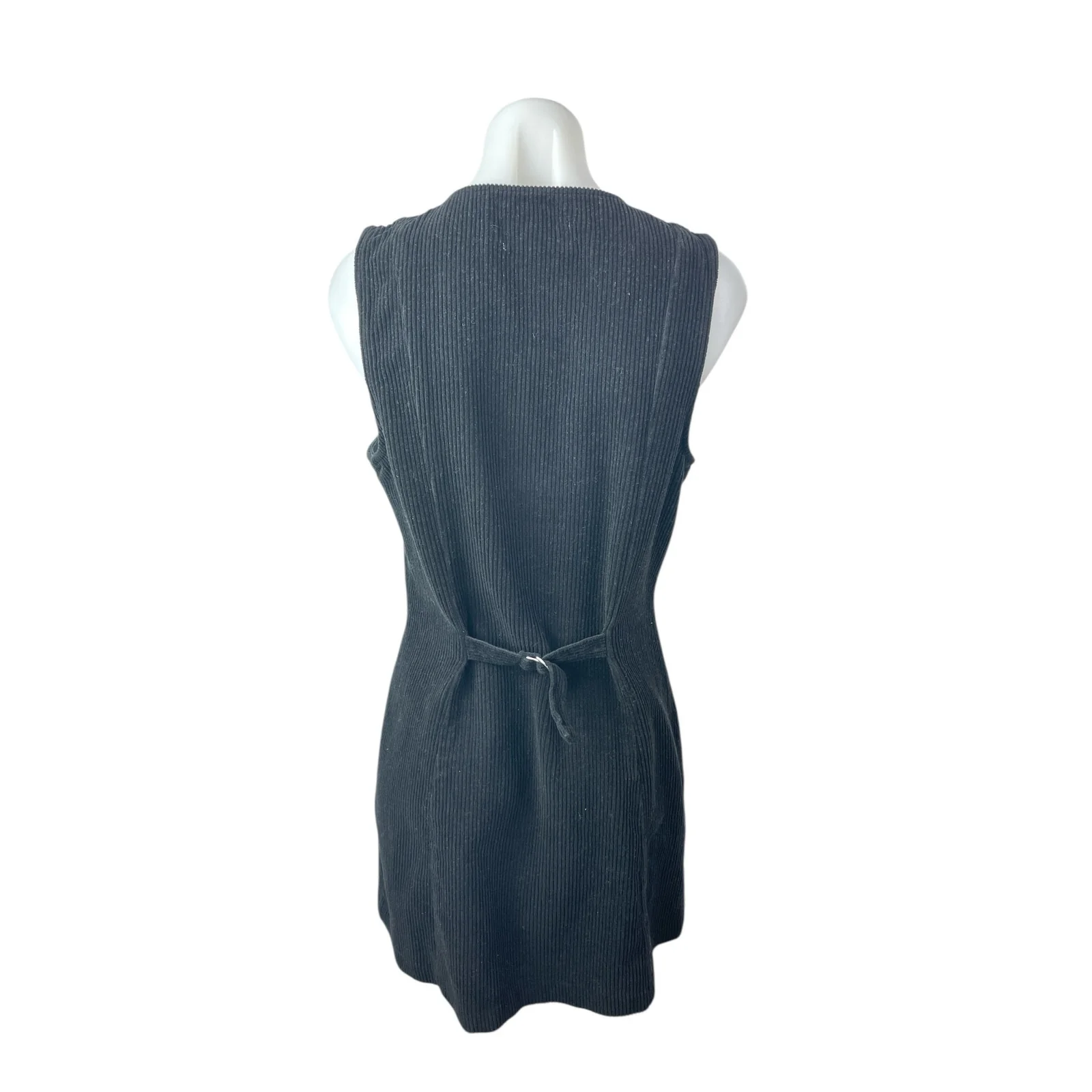 Reformation Suzie Black Corduroy Full Zip Sleeveless Belted A Line Mini Dress 8 - Image 4