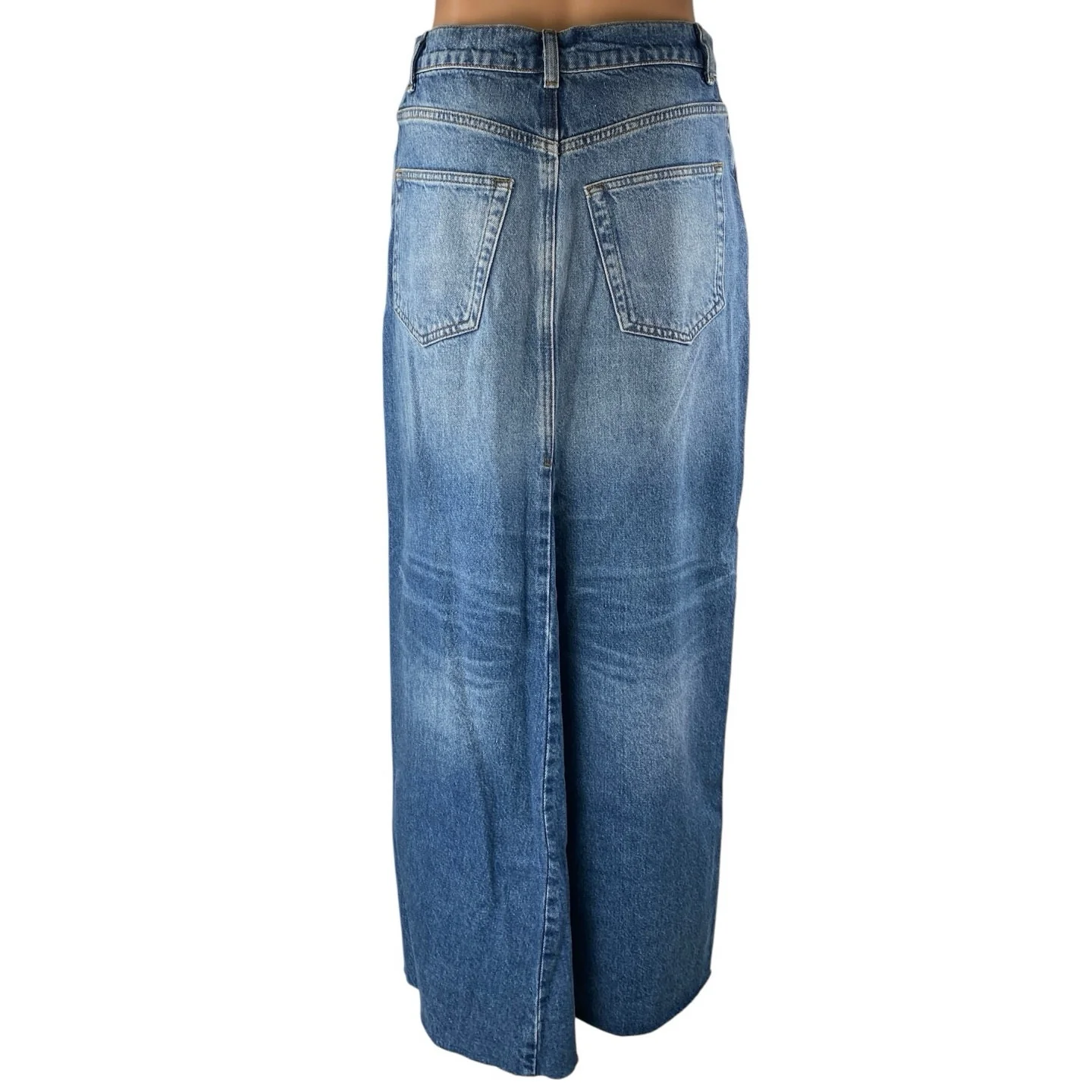 Reformation Tazz Women's Blue Medium Wash High Waisted Slit Maxi Denim Skirt 26 - Image 3