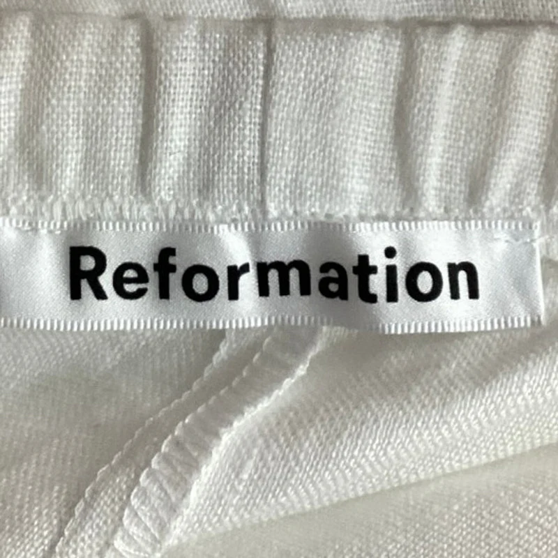 Reformation White 100% Linen Drawstring Wide Leg Trouser Casual Pants Size M - Image 5