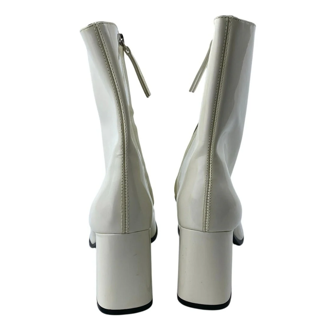 Reformation White Patent Leather Block Heel Square Toe Zip Up Mid Calf Boots 9 - Image 3