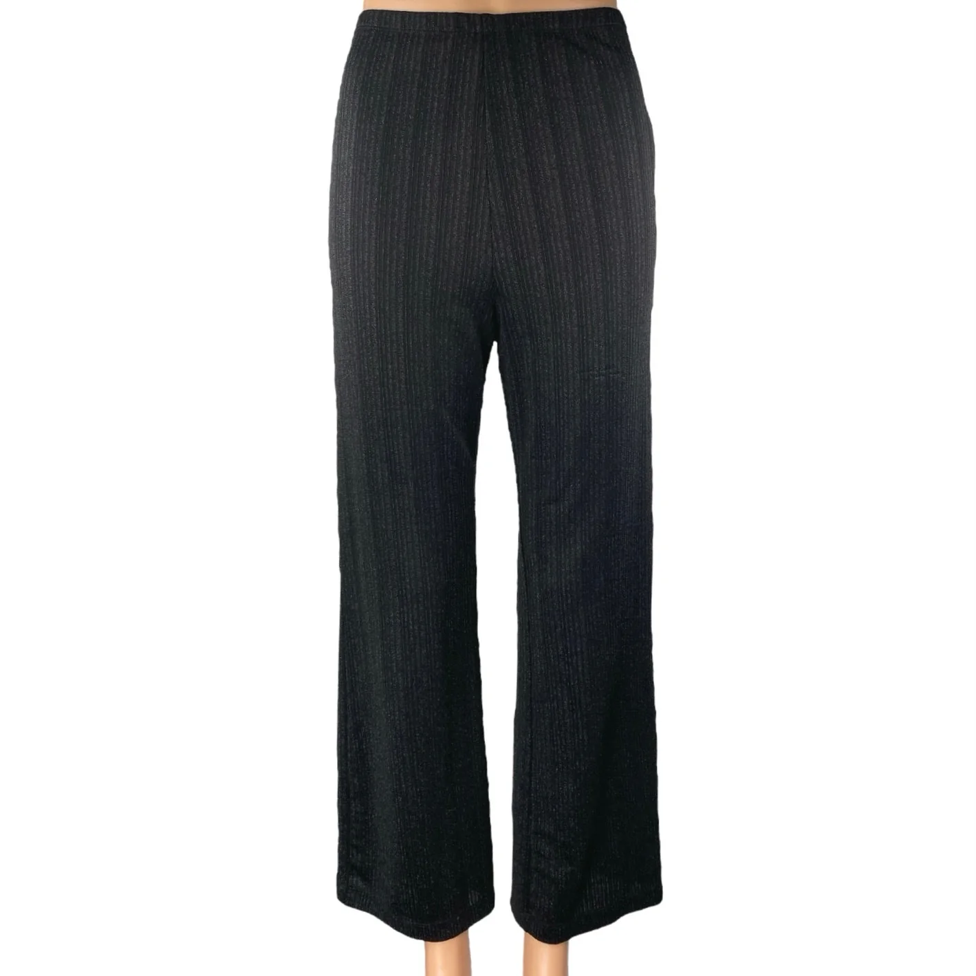 Reformation Women's Black Metallic Ribbed Knit Wide Leg Trousers Pants Size S