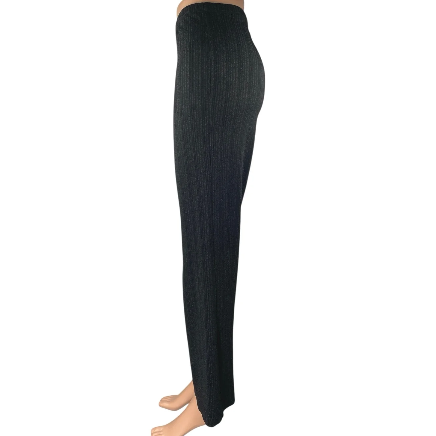 Reformation Women's Black Metallic Ribbed Knit Wide Leg Trousers Pants Size S - Image 2