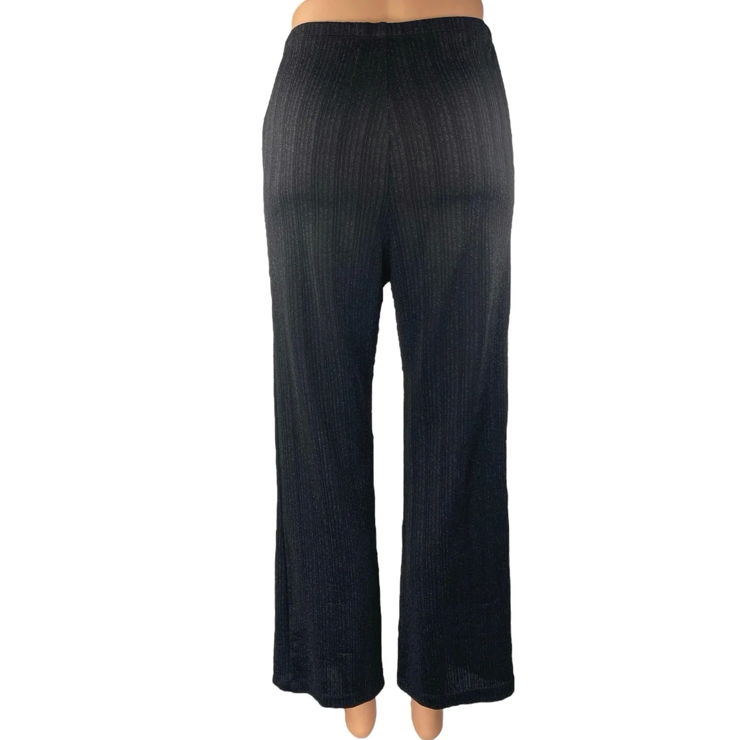 Reformation Women's Black Metallic Ribbed Knit Wide Leg Trousers Pants Size S - Image 3