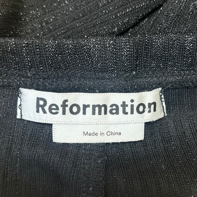 Reformation Women's Black Metallic Ribbed Knit Wide Leg Trousers Pants Size S - Image 4