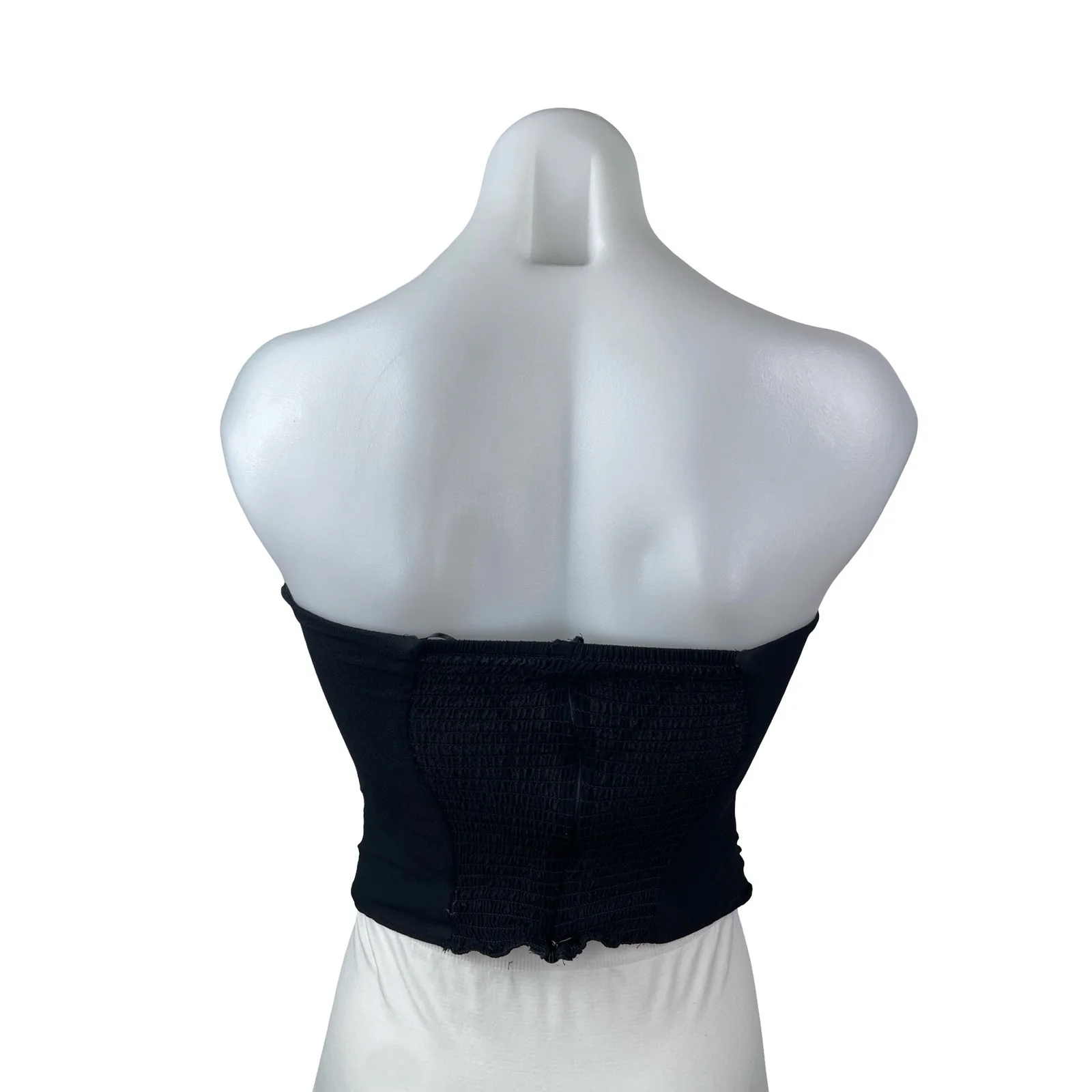 Reformation Women's Black Smocked Back Sleeveless Strapless Bandeau Crop Top 4 - Image 4