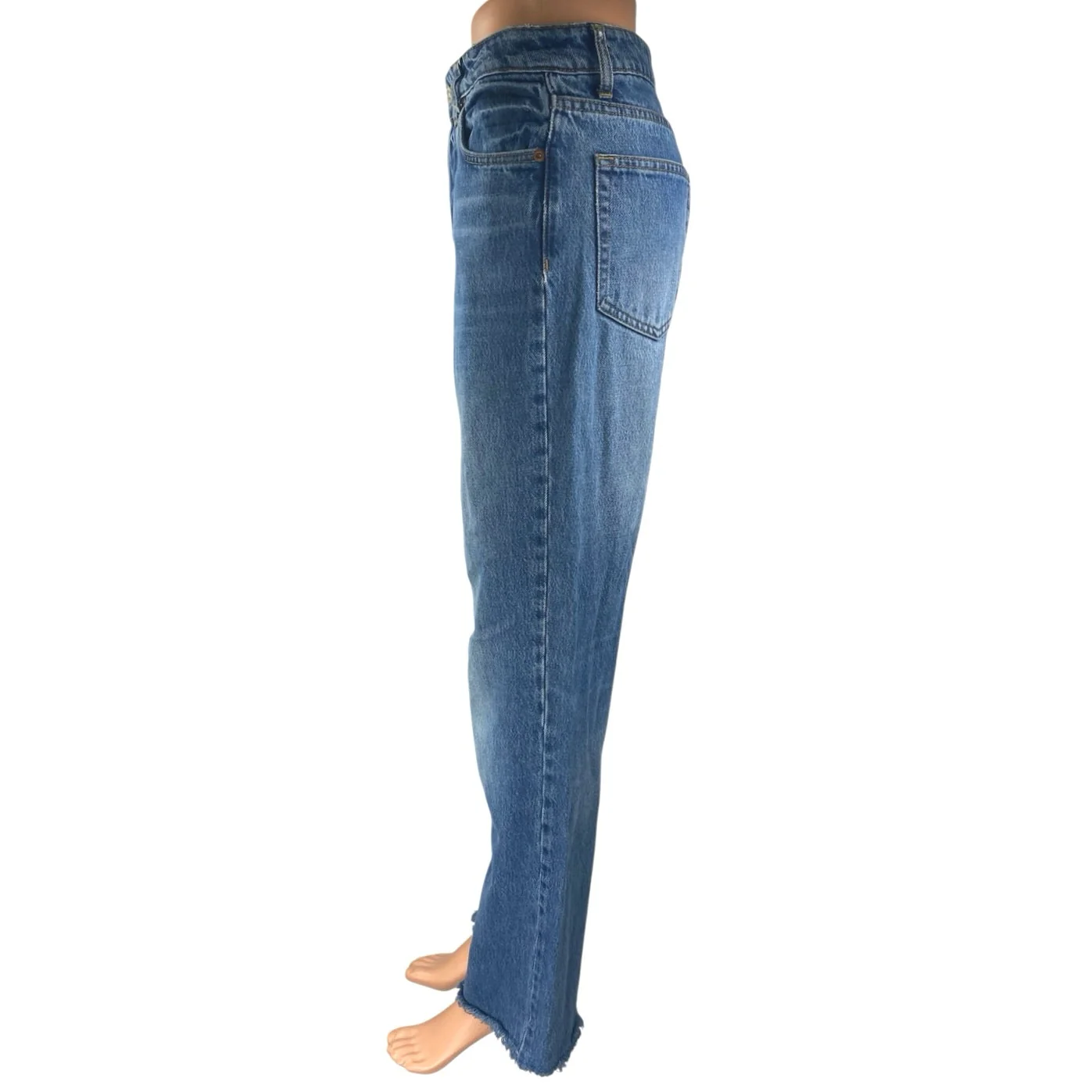 Reformation Women's Blue Straight Leg Frayed High Waist Denim Jeans Pants Sz 26 - Image 2